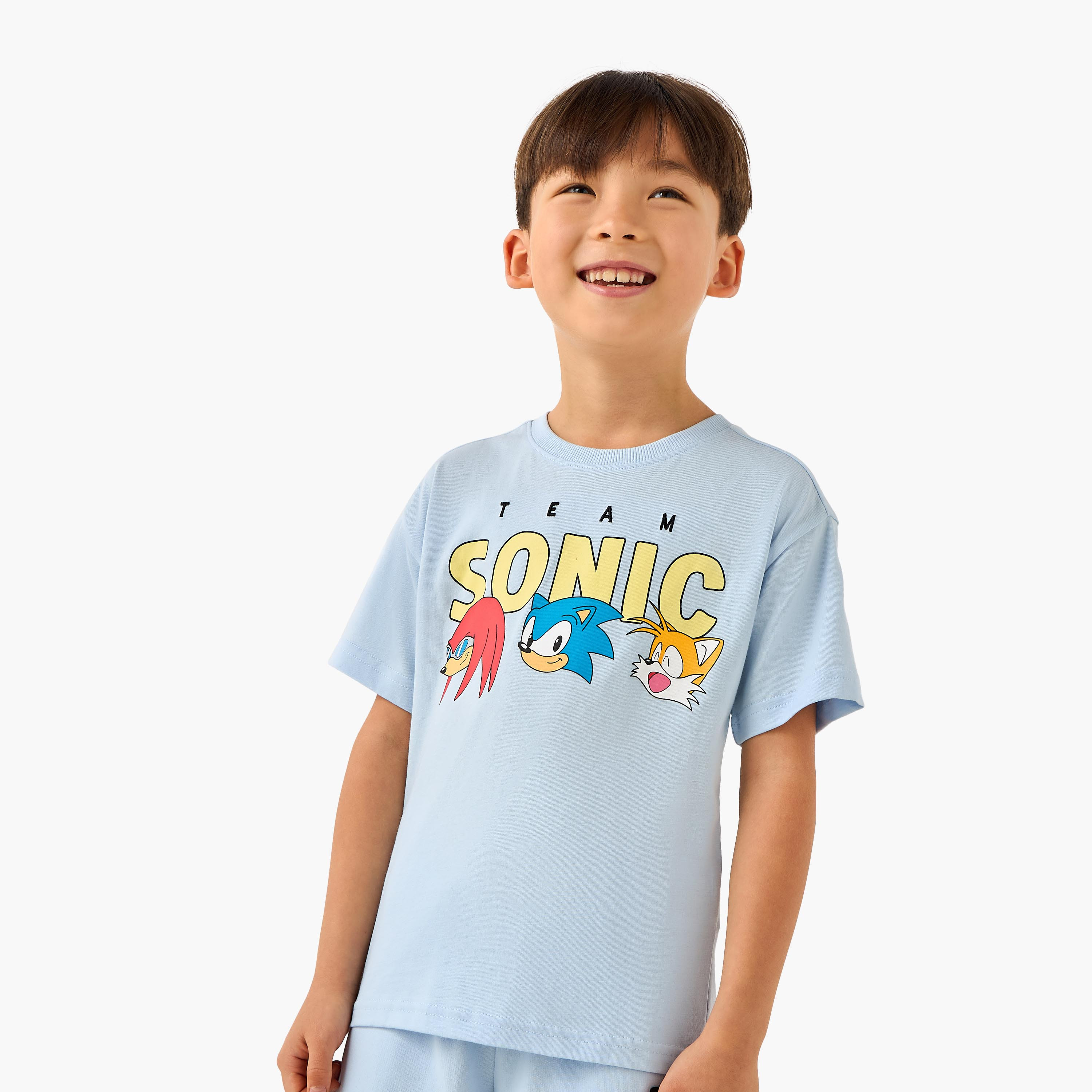 Crew Neck Short Sleeves T-shirt and Shorts Set with Sonic the Hedgehog Print-boys-clothing-setsandcoords-image-3