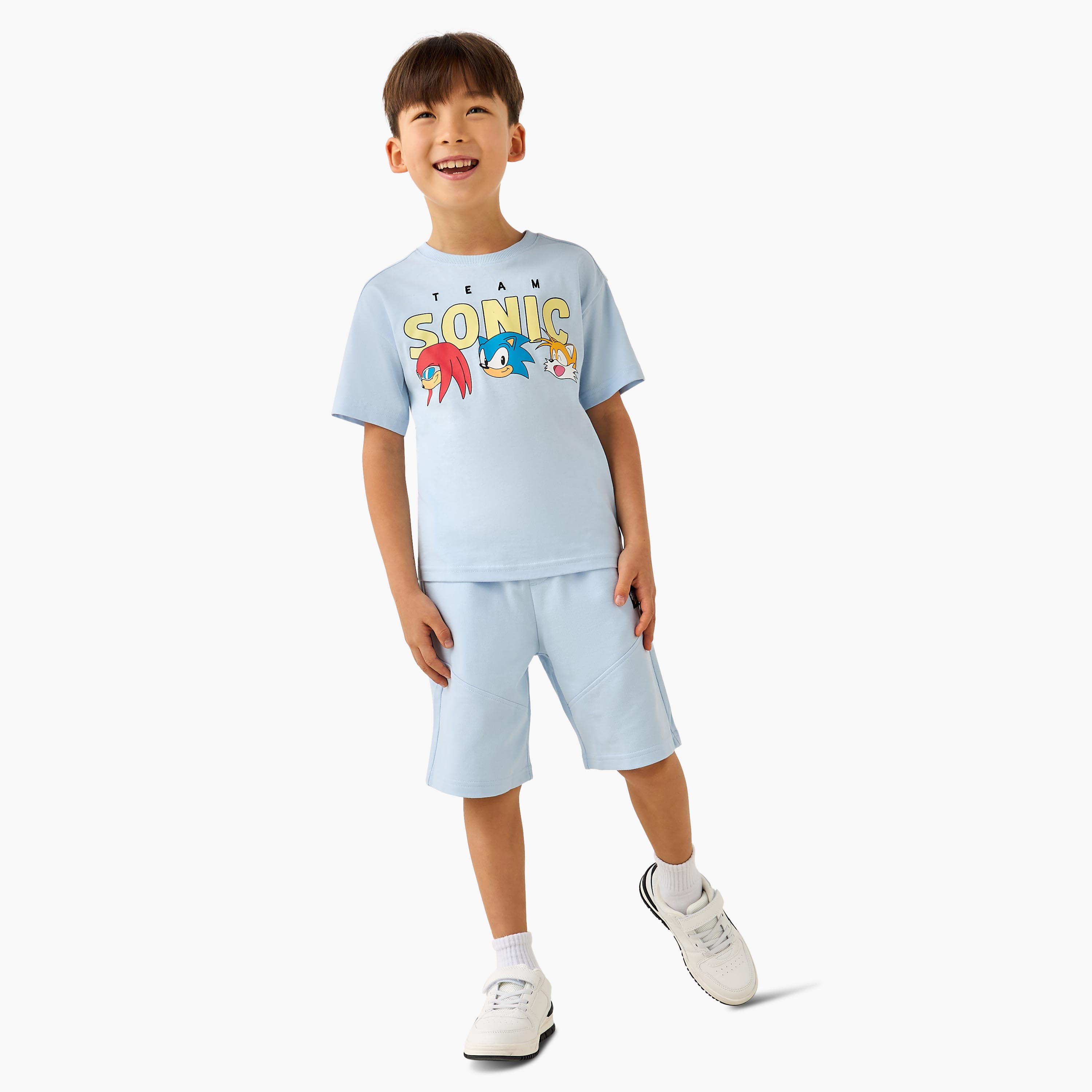 Crew Neck Short Sleeves T-shirt and Shorts Set with Sonic the Hedgehog Print-boys-clothing-setsandcoords-image-1