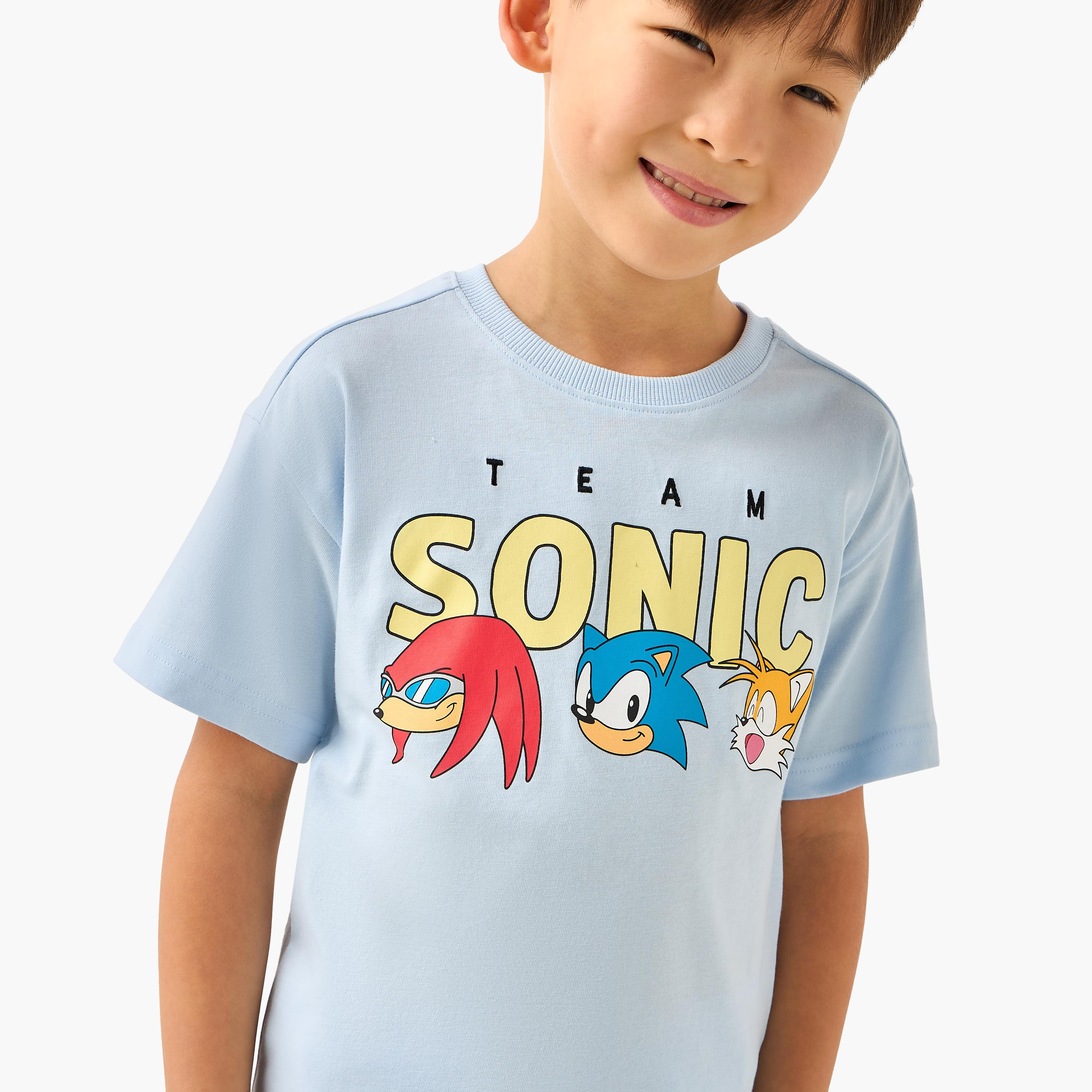 Crew Neck Short Sleeves T-shirt and Shorts Set with Sonic the Hedgehog Print-boys-clothing-setsandcoords-image-5