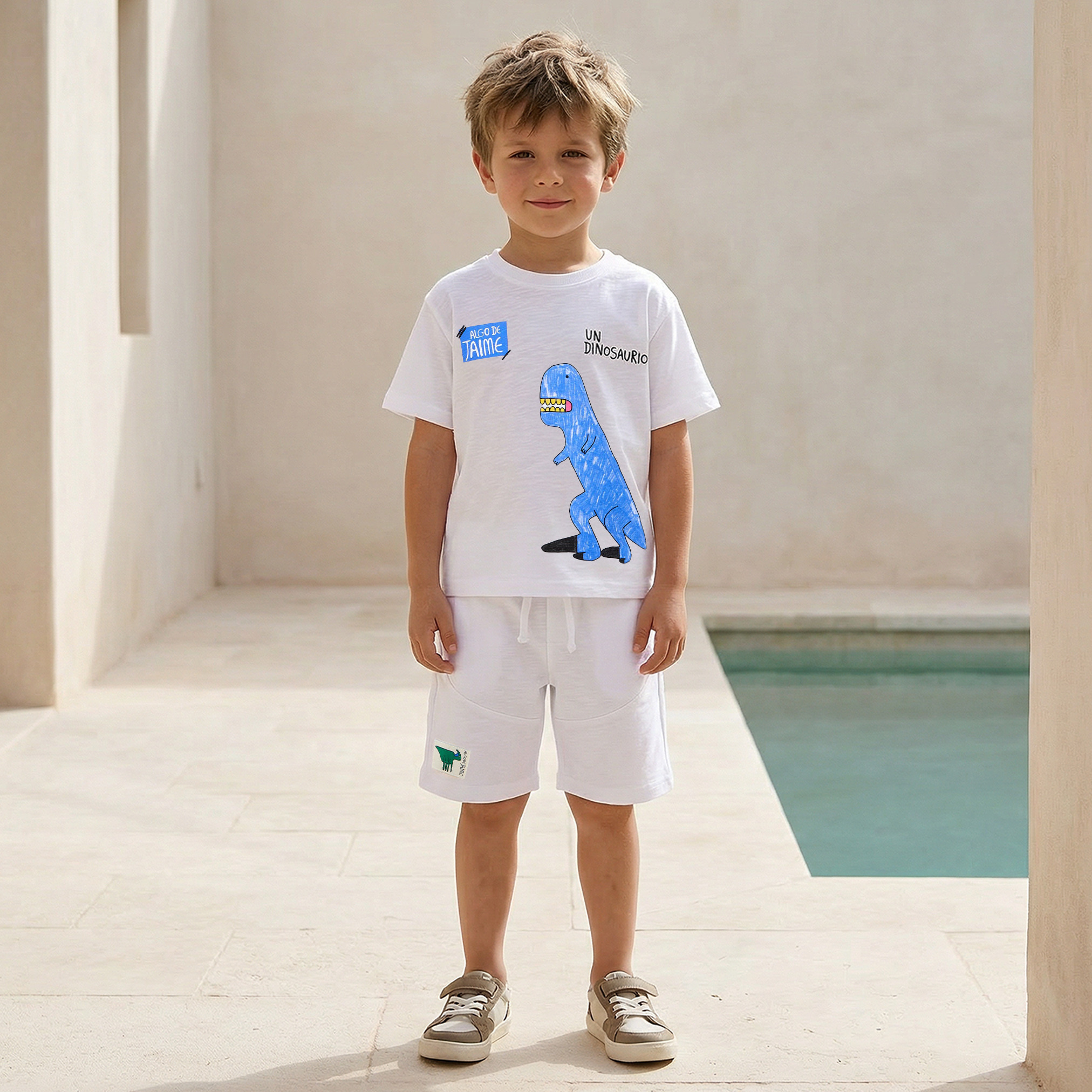 Seminal Crew Neck Short Sleeve T-shirt and Shorts Set with Dinosaur Print-baby-boys-clothing-setsandcoords-image-1
