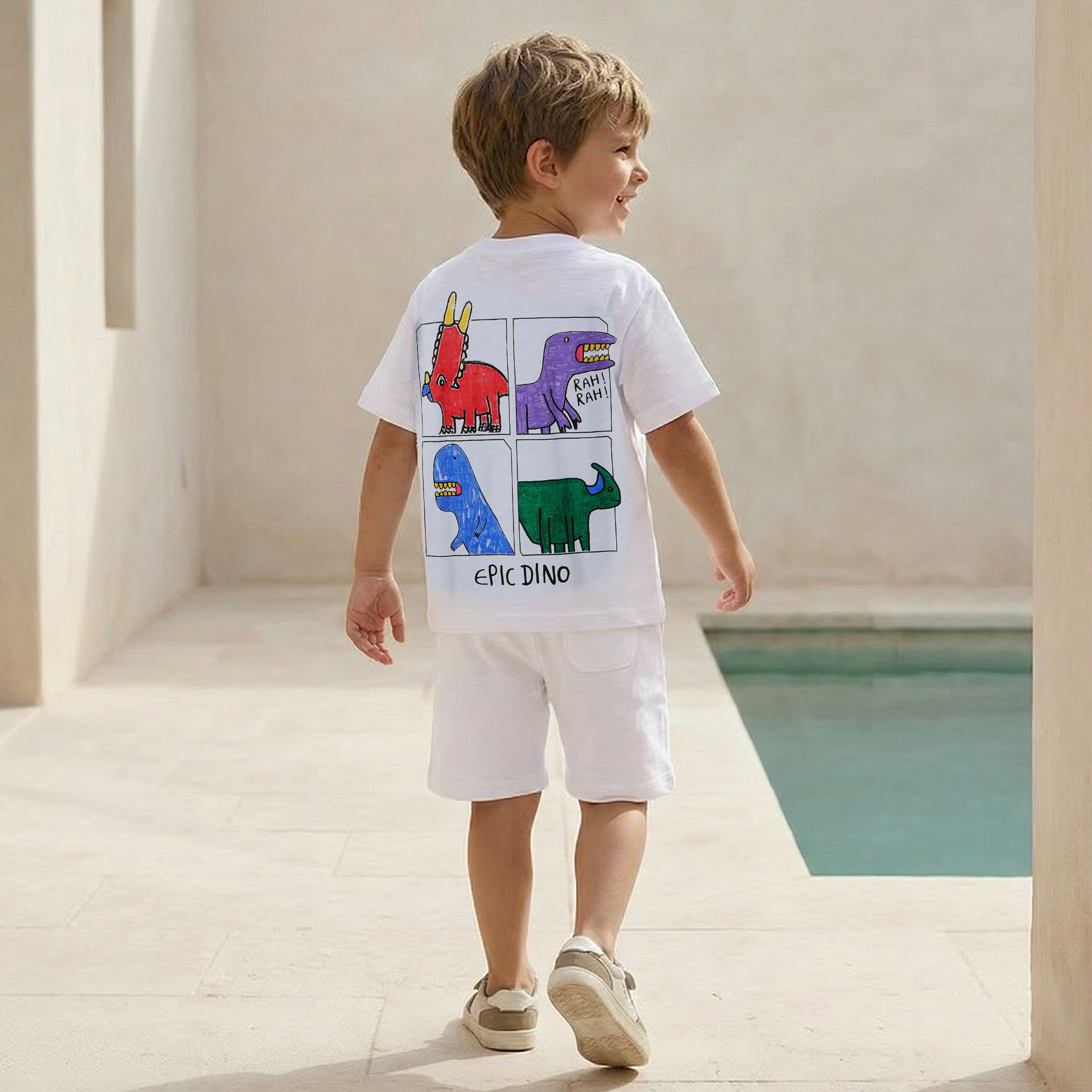 Seminal Crew Neck Short Sleeve T-shirt and Shorts Set with Dinosaur Print-baby-boys-clothing-setsandcoords-image-3