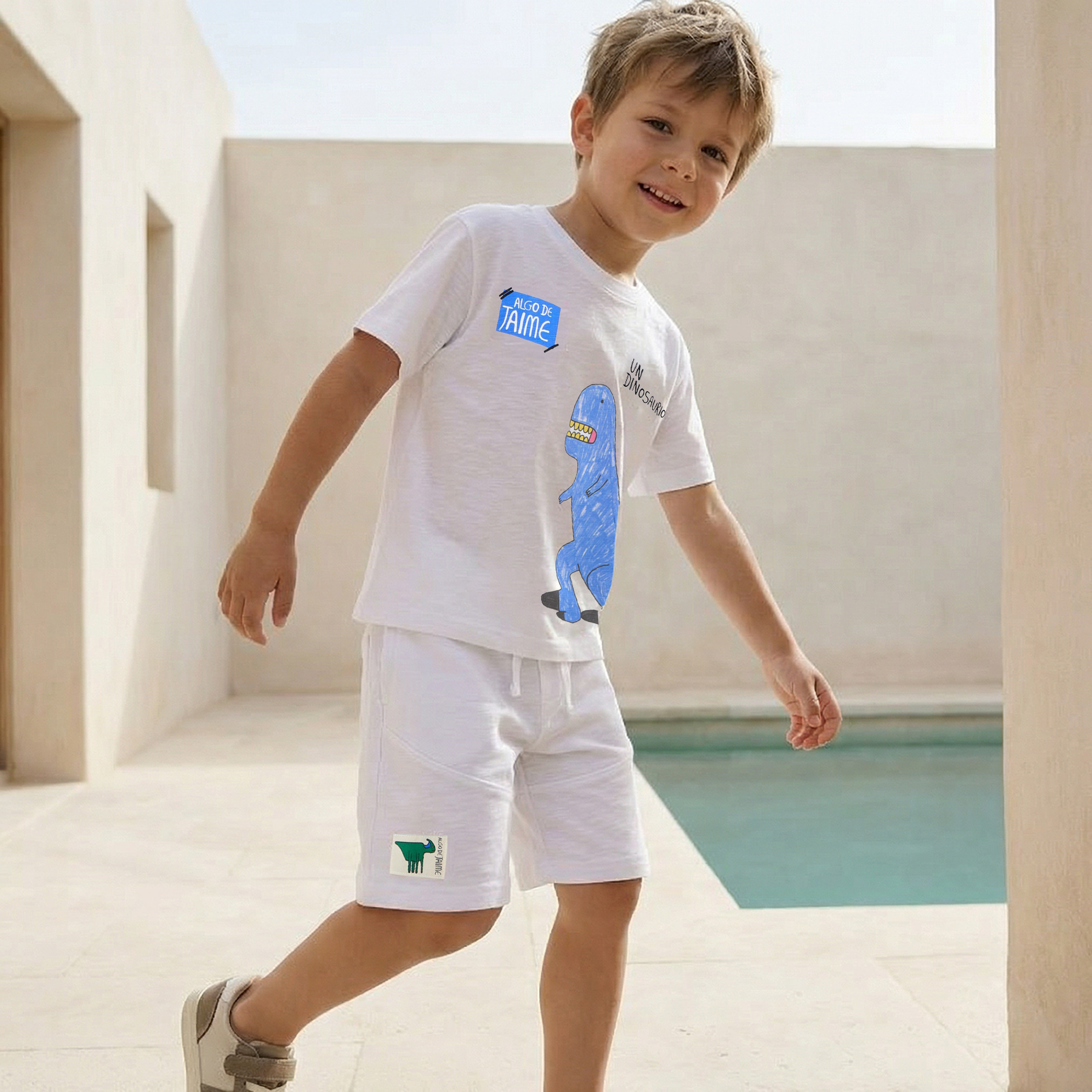Seminal Crew Neck Short Sleeve T-shirt and Shorts Set with Dinosaur Print-baby-boys-clothing-setsandcoords-image-7