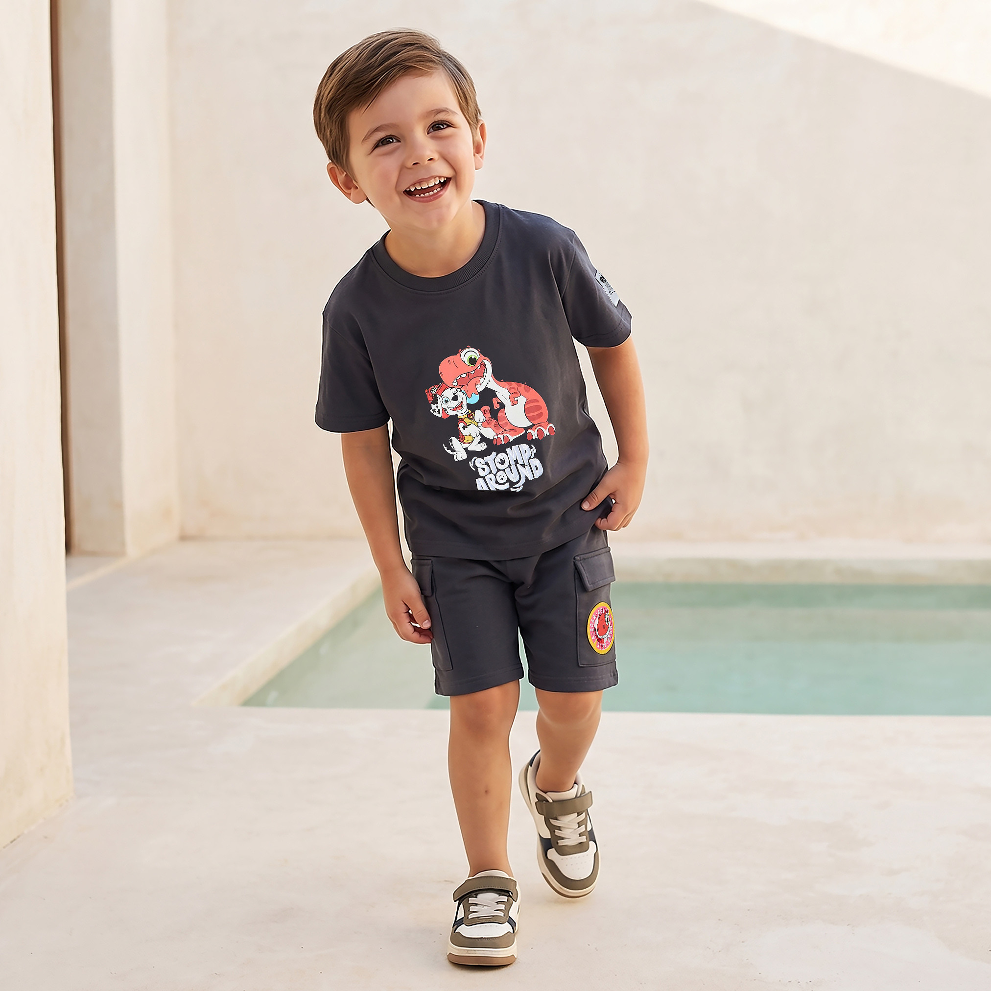 Crew Neck Short Sleeve T-shirt and Shorts Set with PAW Patrol Print-baby-boys-clothing-setsandcoords-image-1