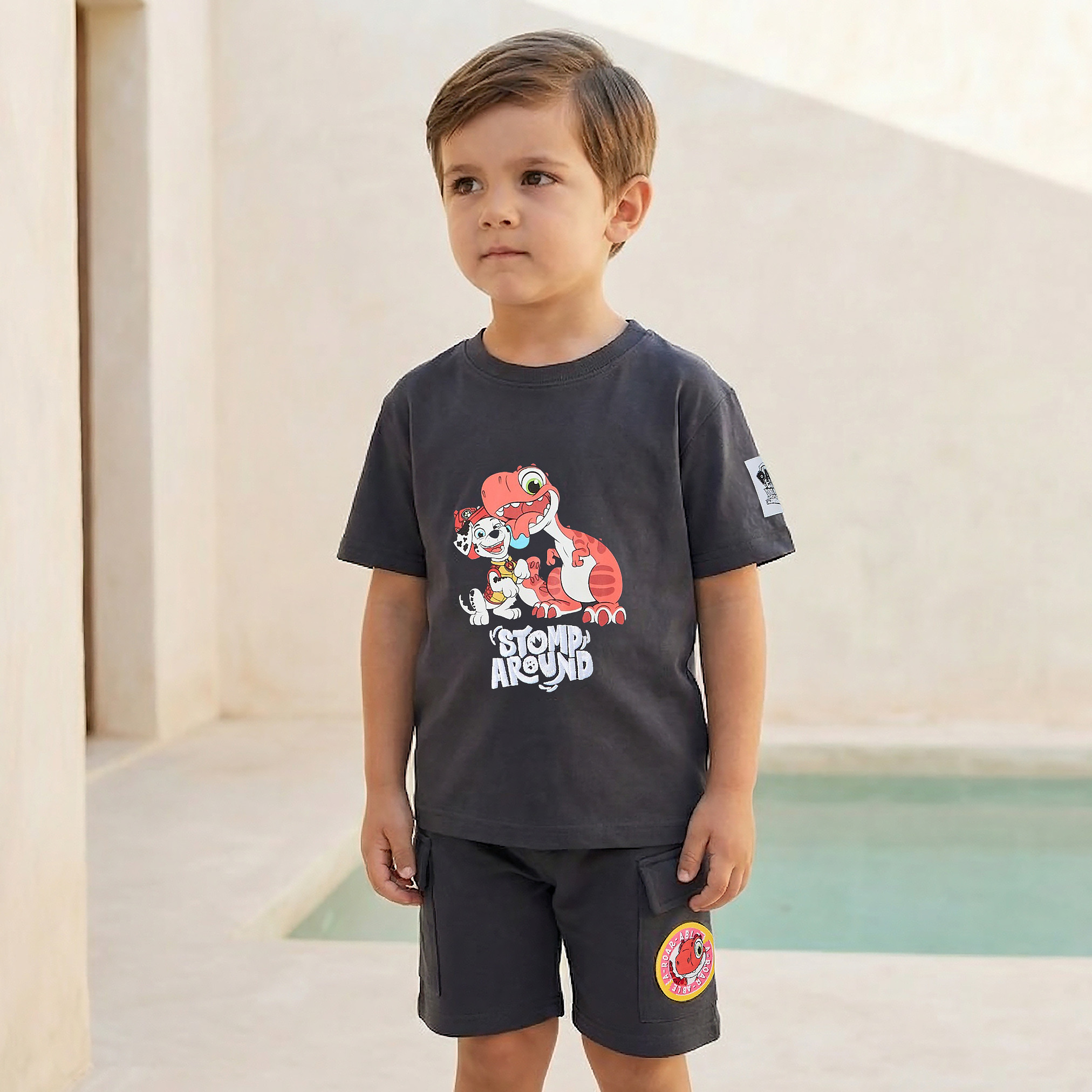 Crew Neck Short Sleeve T-shirt and Shorts Set with PAW Patrol Print-baby-boys-clothing-setsandcoords-image-2
