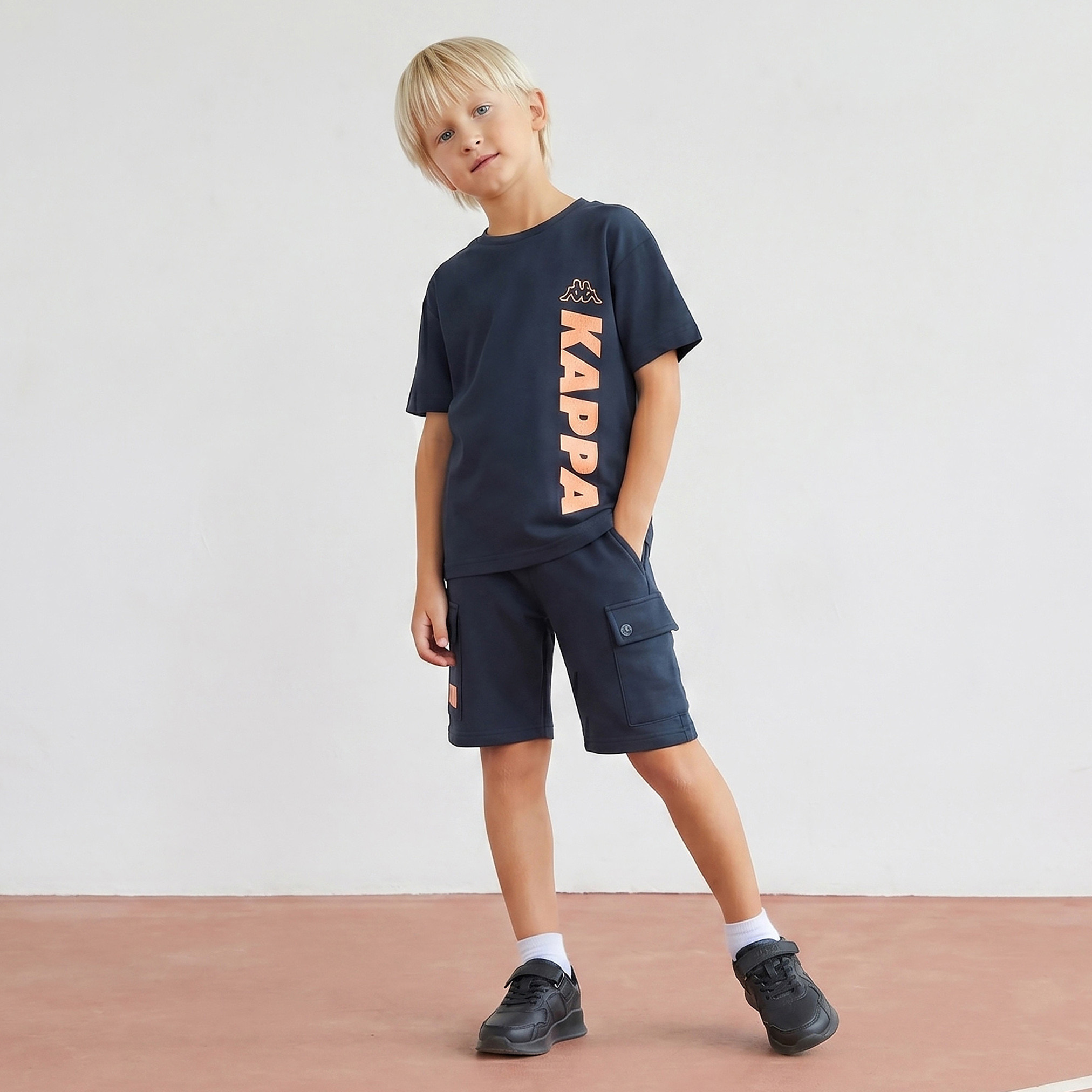 Kappa Round Neck Short Sleeves T-shirt and Shorts Set with Logo Print-boys-clothing-sportswear-sets-image-1
