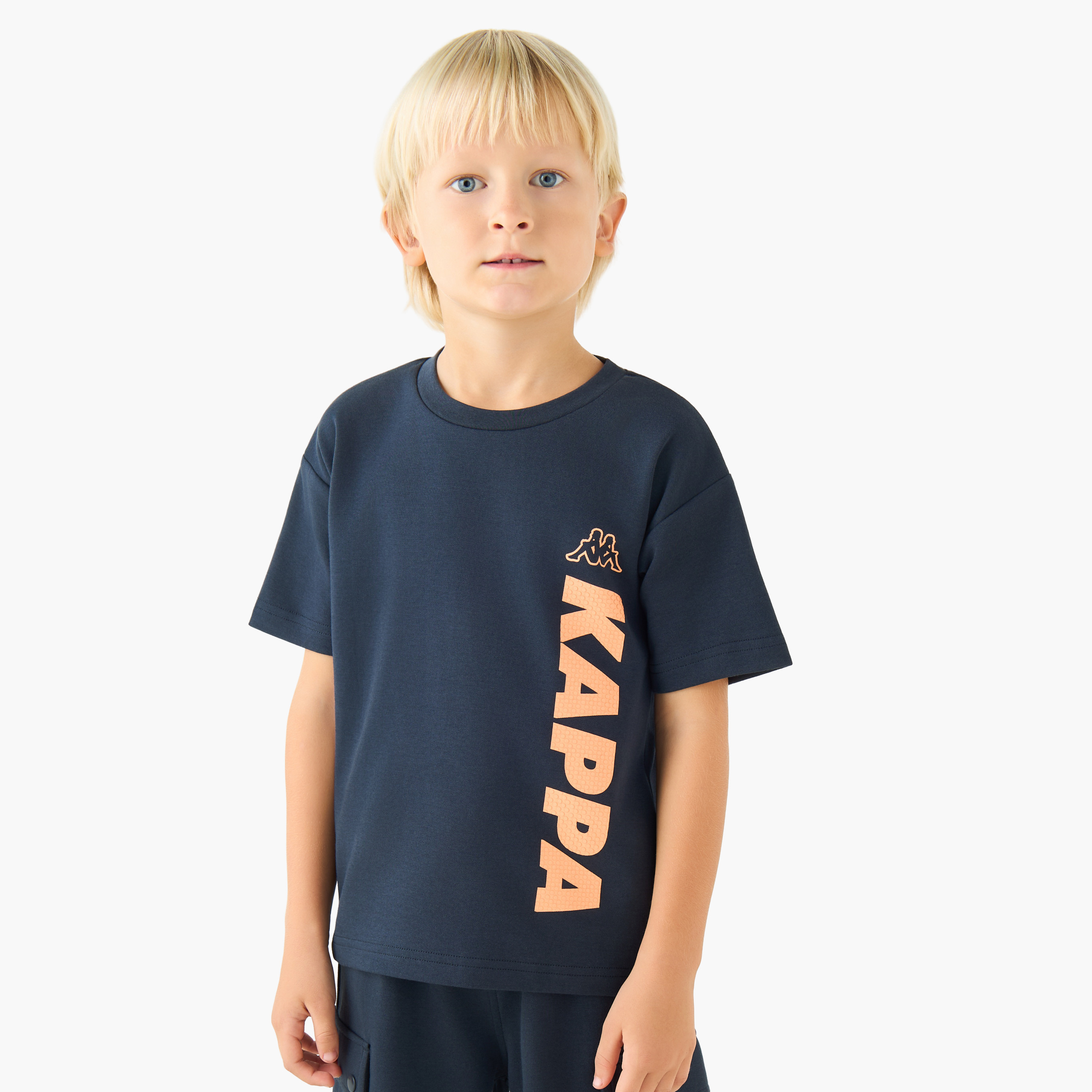 Kappa Round Neck Short Sleeves T-shirt and Shorts Set with Logo Print-boys-clothing-sportswear-sets-image-2