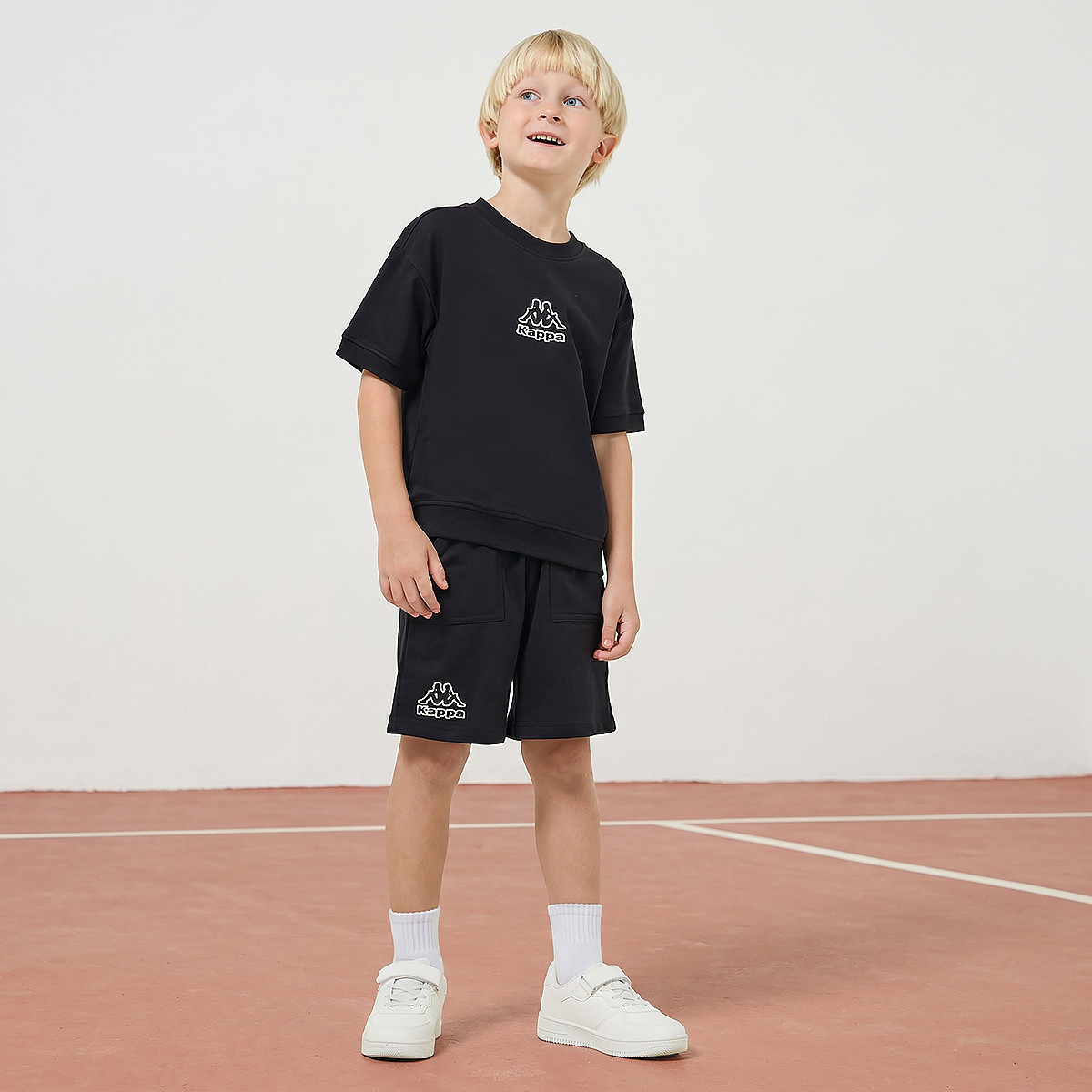 Kappa Crew Neck Short Sleeves T-shirt and Shorts Set with Logo Print-boys-clothing-sportswear-sets-image-1