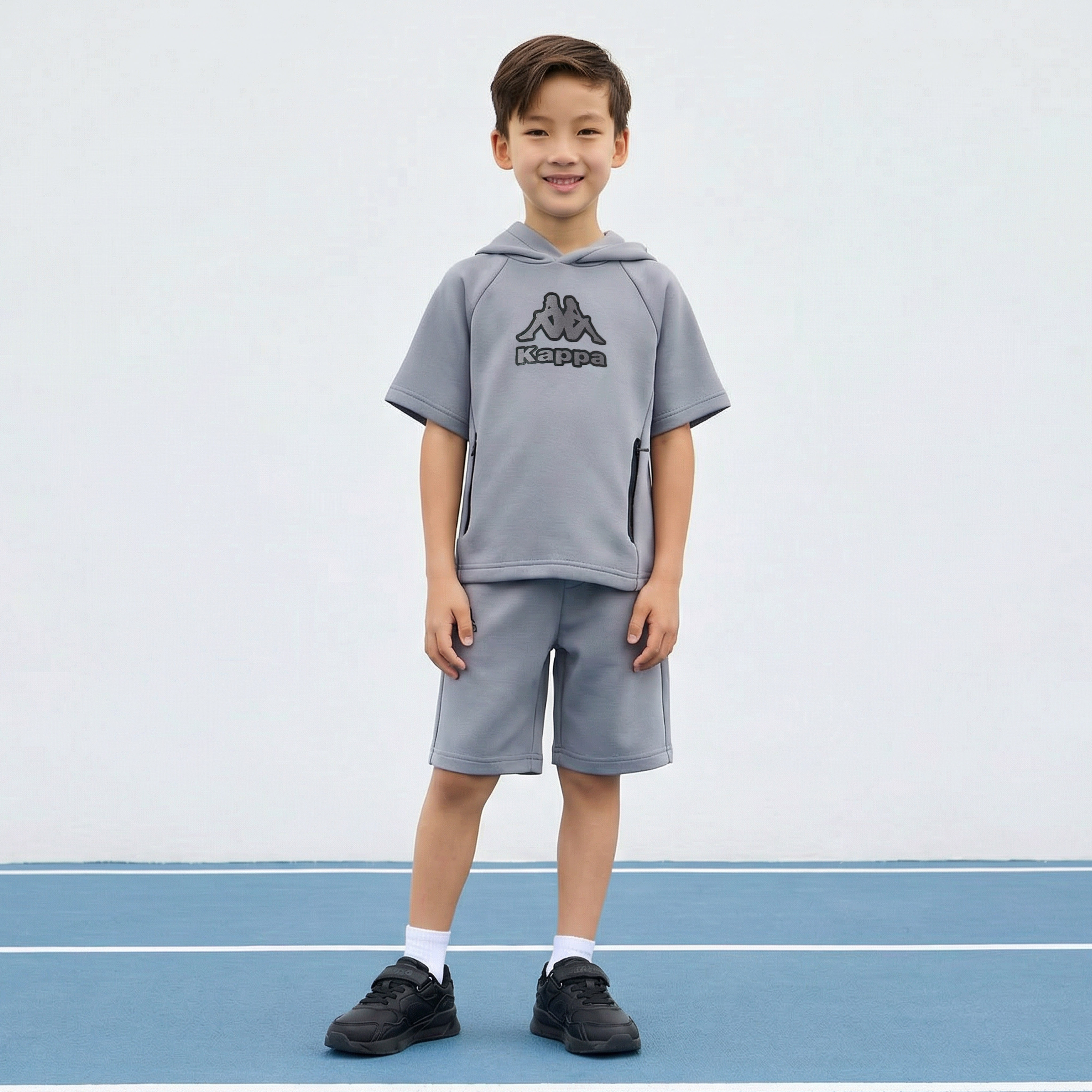 Kappa Hooded Neck Short Sleeve T-shirt and Shorts Set with Drawstring Closure-baby-boys-clothing-sportswear-sets-image-1