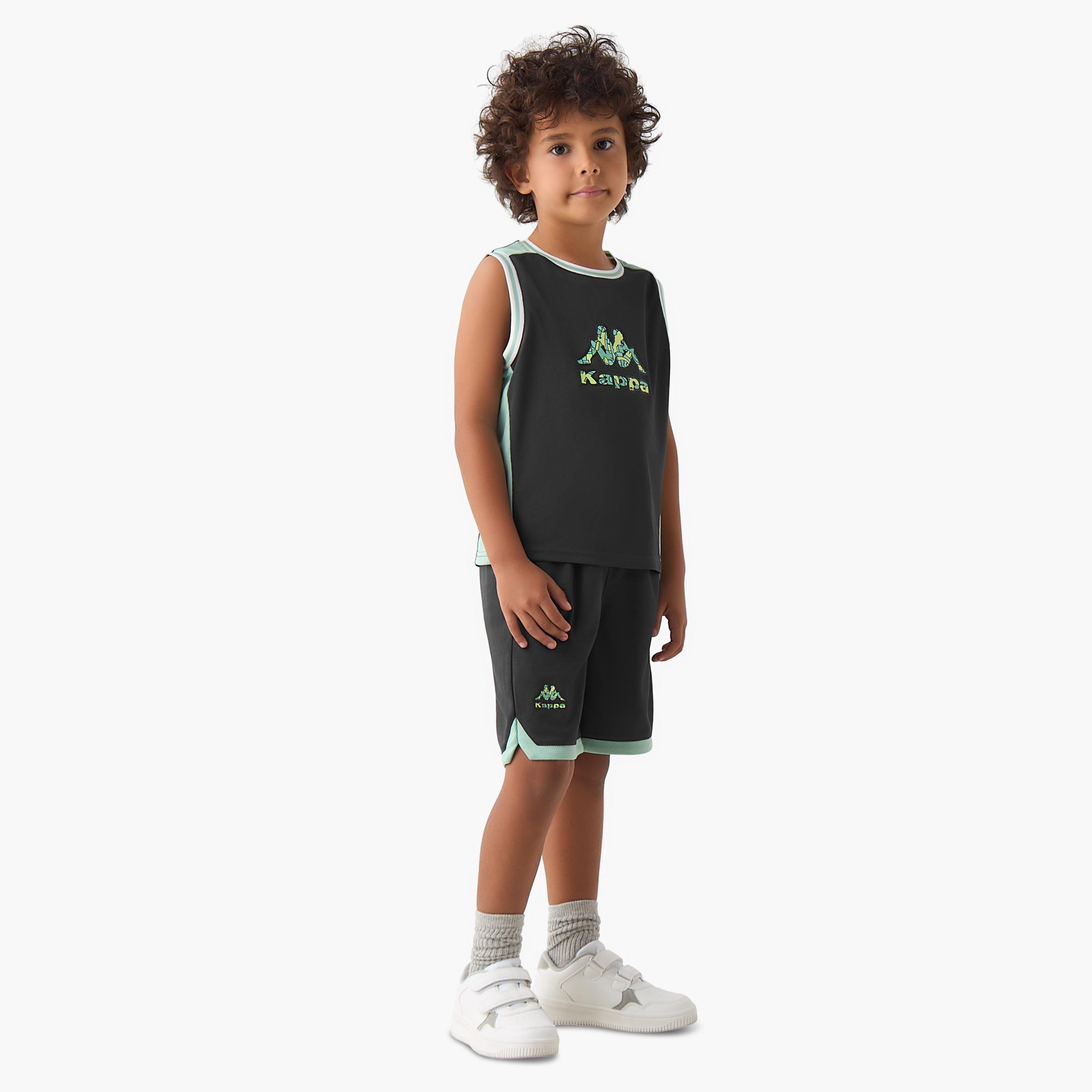 Kappa Crew Neck Sleeveless T-shirt and Shorts Set with Logo Print-boys-clothing-sportswear-sets-image-1