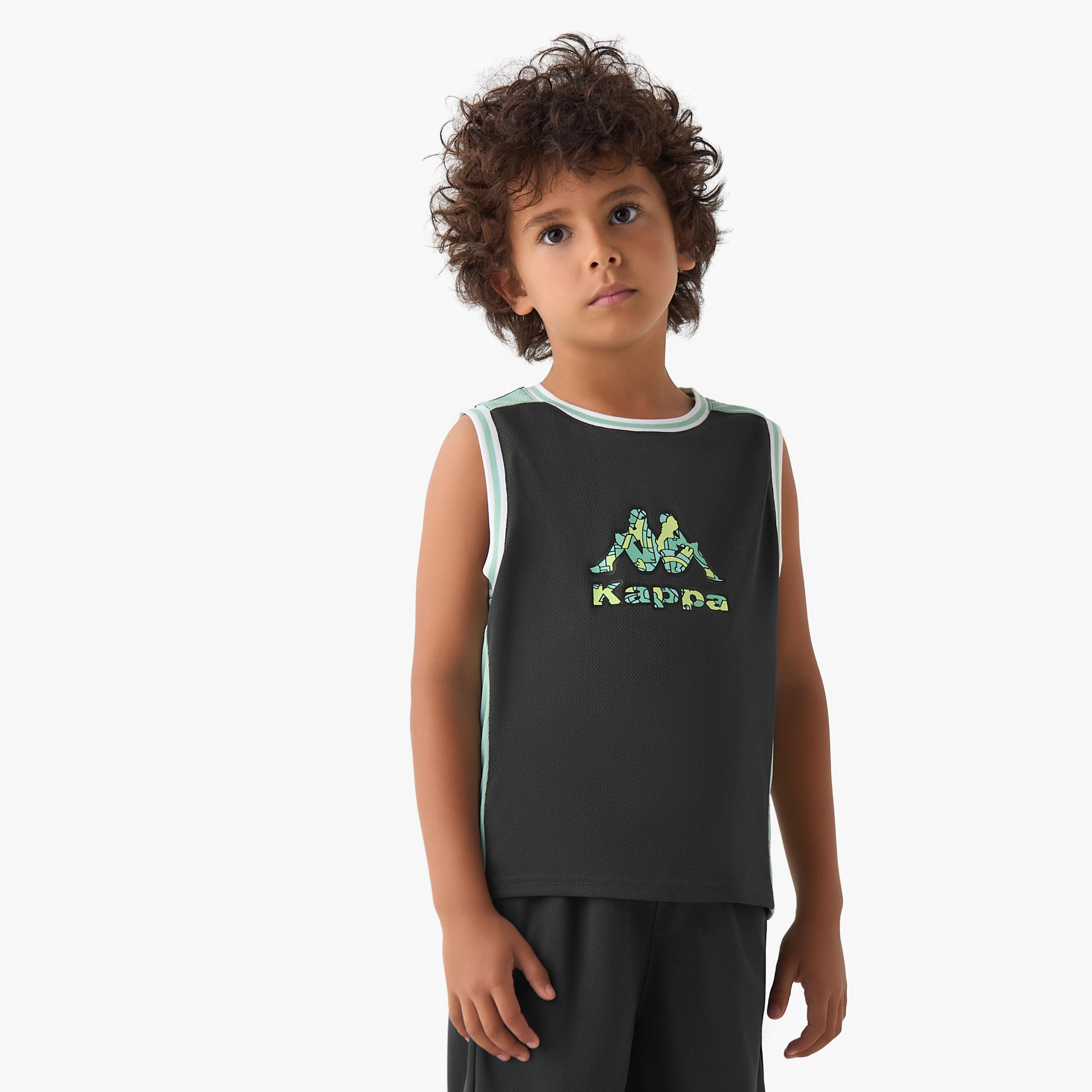 Kappa Crew Neck Sleeveless T-shirt and Shorts Set with Logo Print-boys-clothing-sportswear-sets-image-2