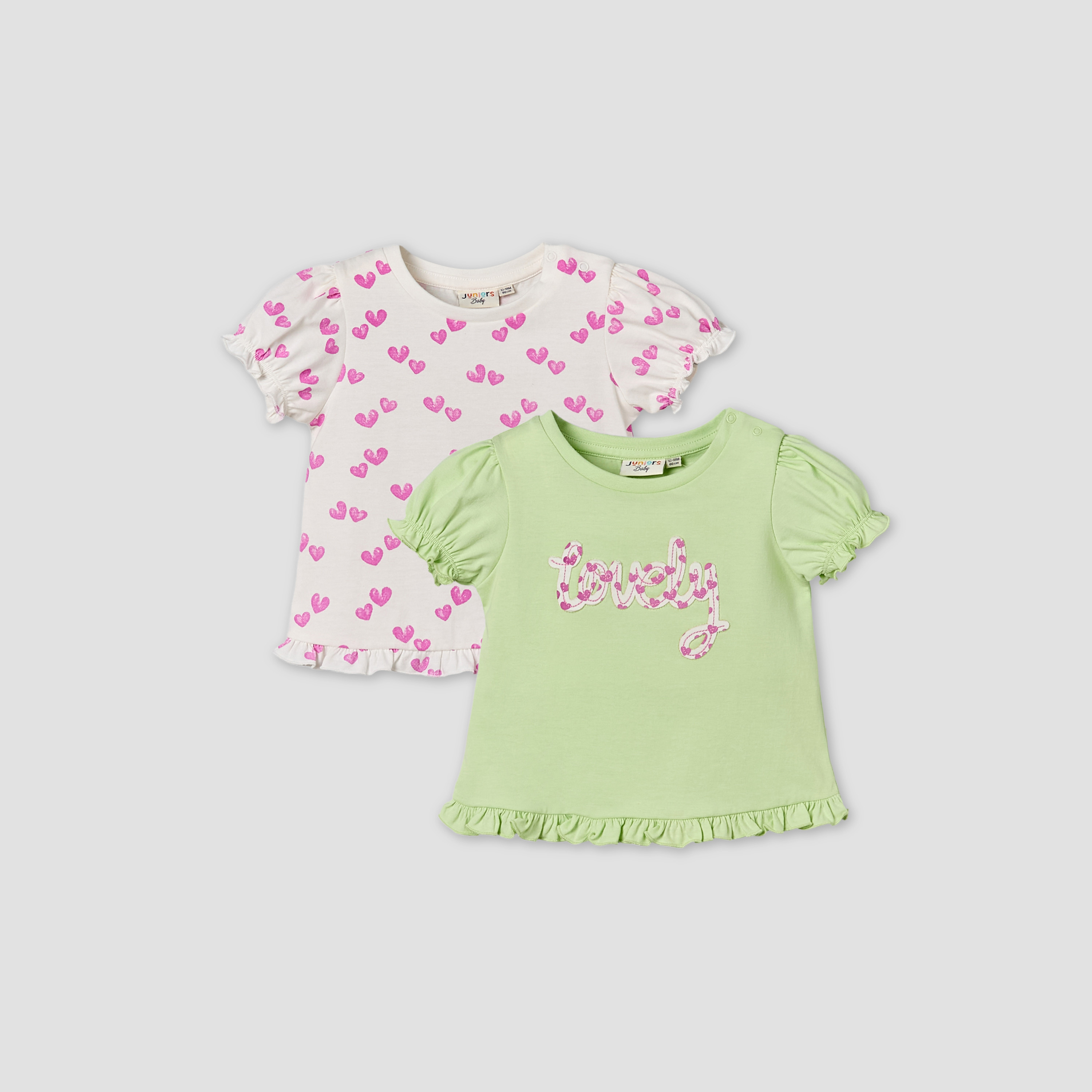Pack of 2 Juniors Crew Neck Ruffle Sleeves T-shirt with Heart Print-baby-girls-clothing-tshirts-image-1