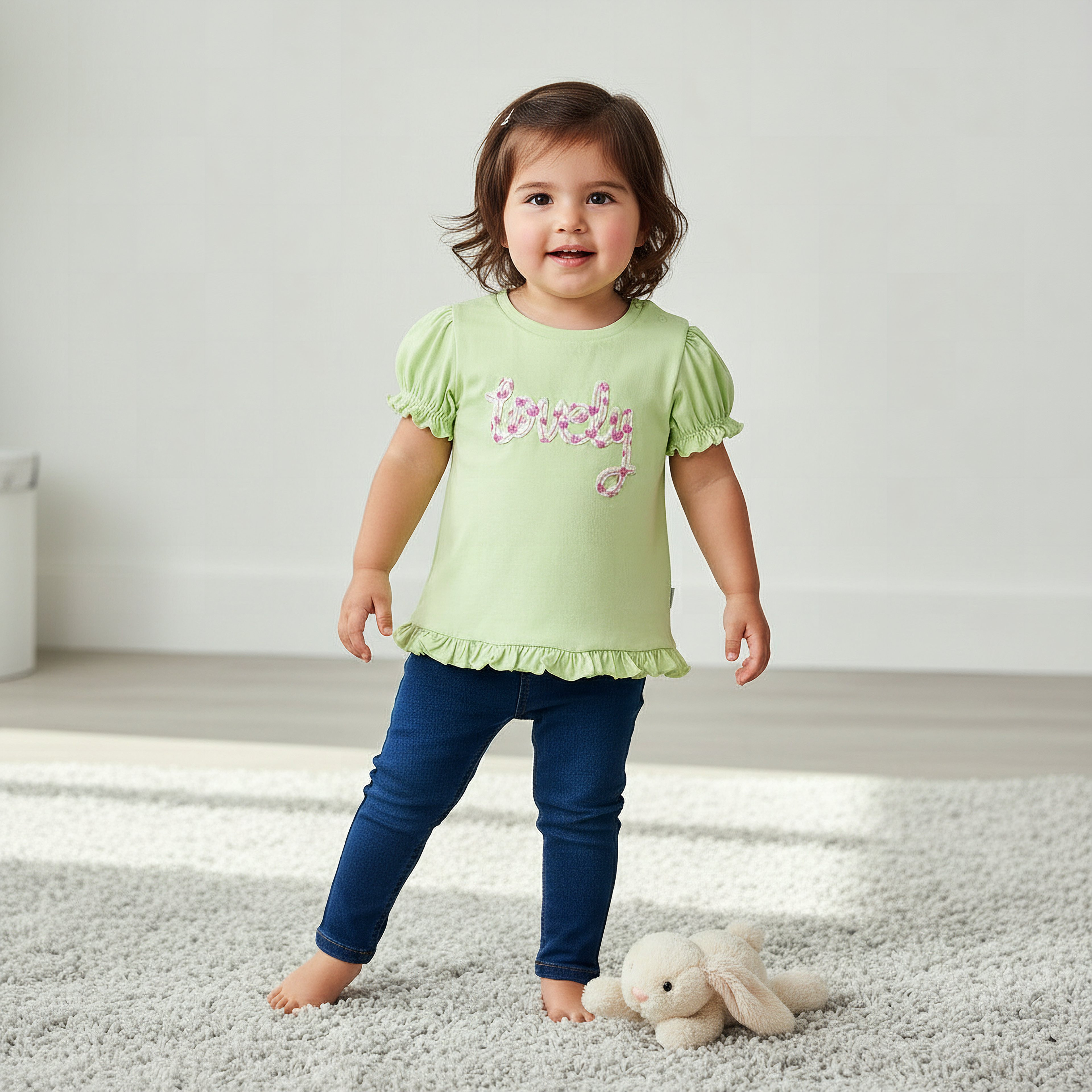 Pack of 2 Juniors Crew Neck Ruffle Sleeves T-shirt with Heart Print-baby-girls-clothing-tshirts-image-2