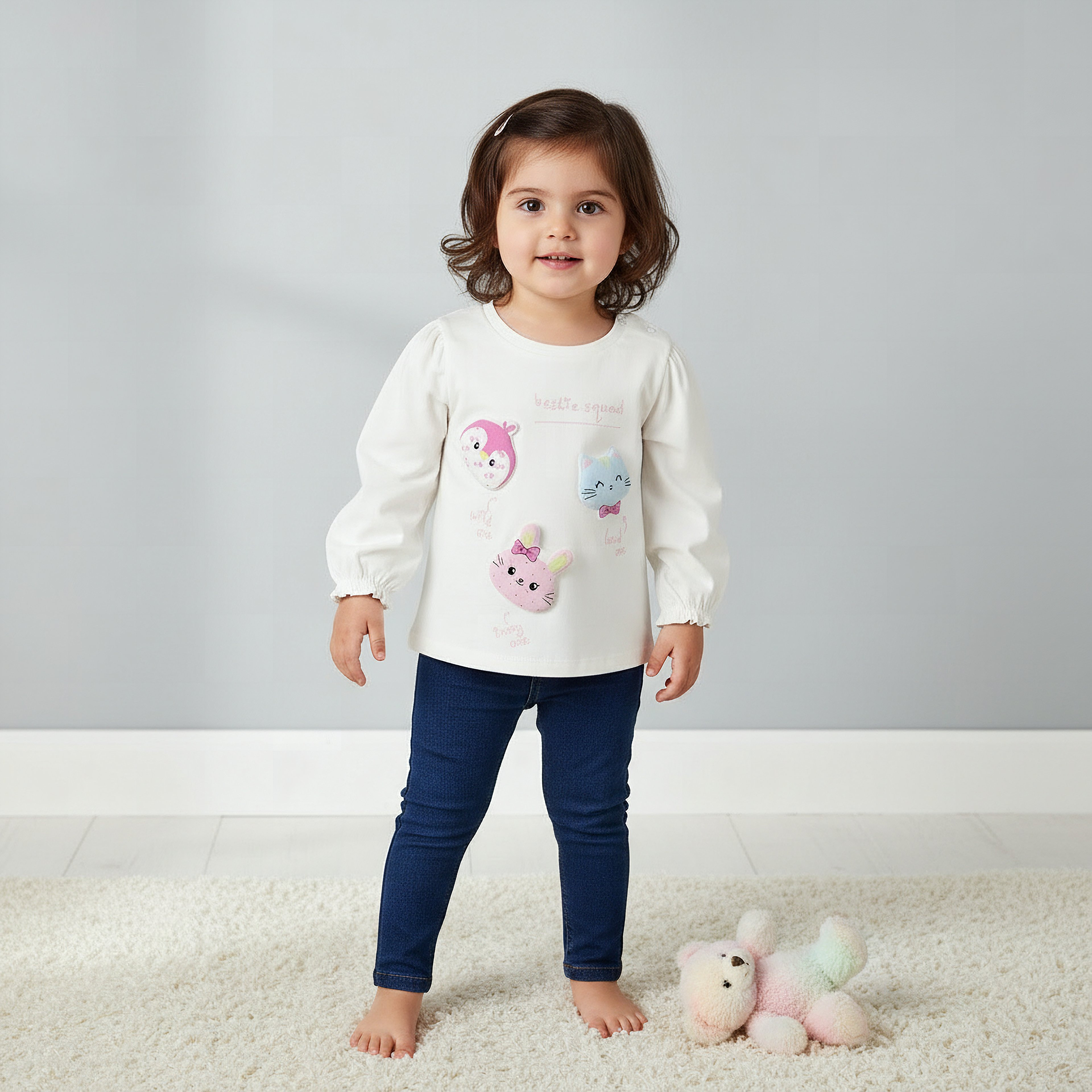 Pack of 2 Juniors Crew Neck Long Sleeves T-shirt with Applique Detail-baby-girls-clothing-multipacks-image-2