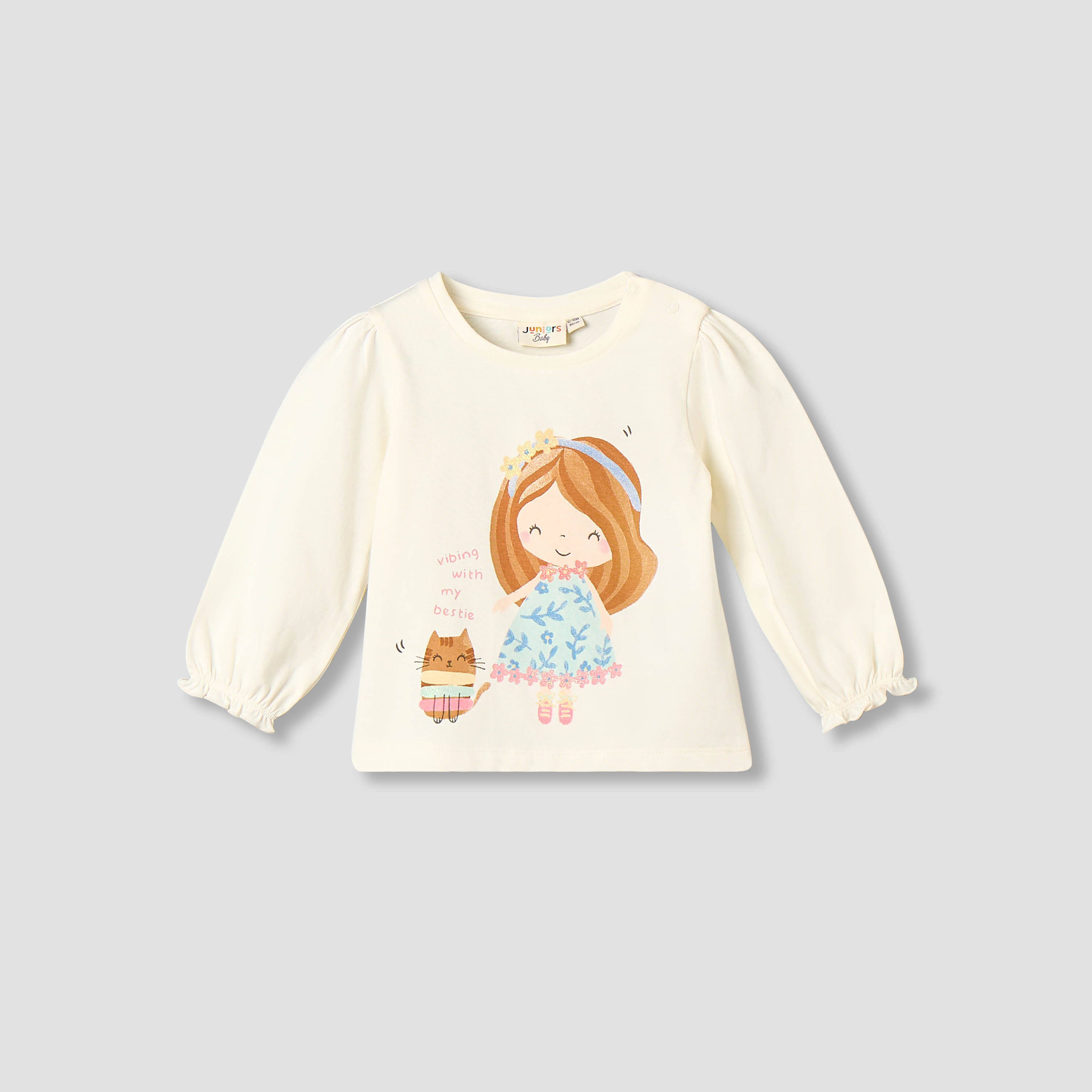 Juniors Crew Neck Long Sleeves T-shirt with Graphic Print-baby-girls-clothing-tshirts-image-2