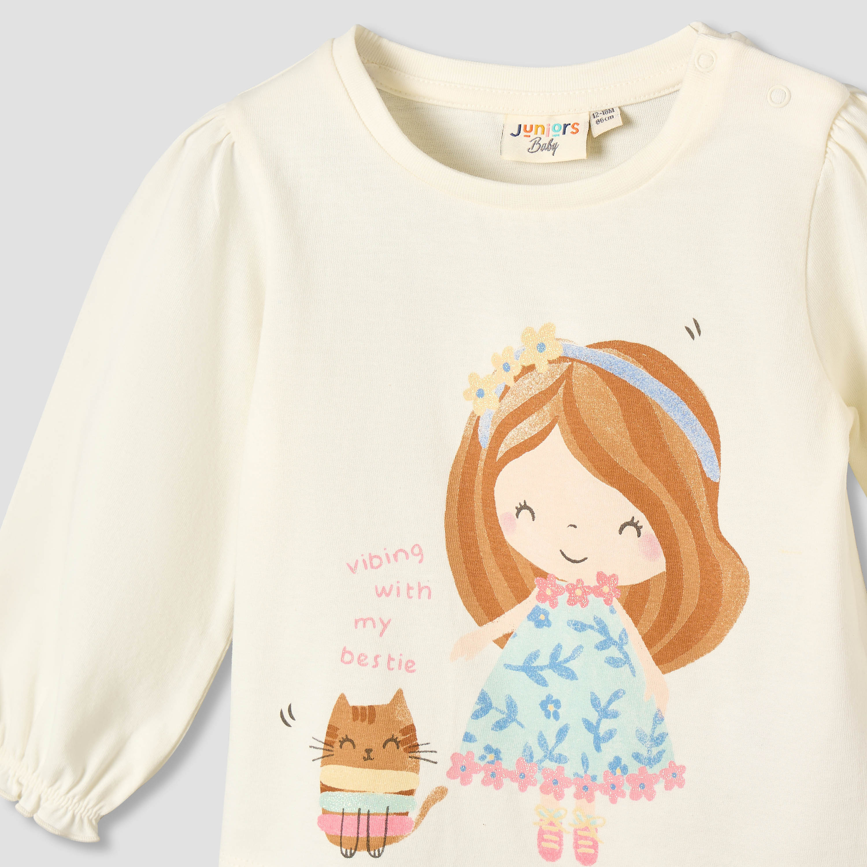 Juniors Crew Neck Long Sleeves T-shirt with Graphic Print-baby-girls-clothing-tshirts-image-4