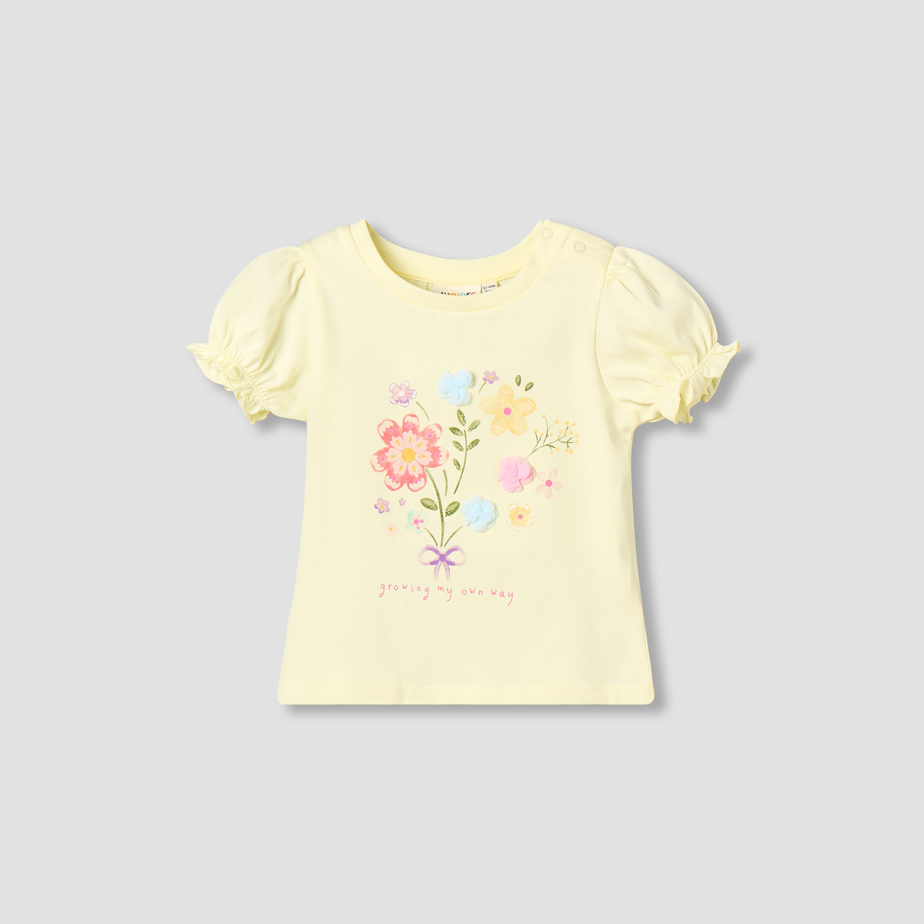 Juniors Crew Neck Short Sleeves T-shirt with Floral Print-baby-girls-clothing-tshirts-image-1
