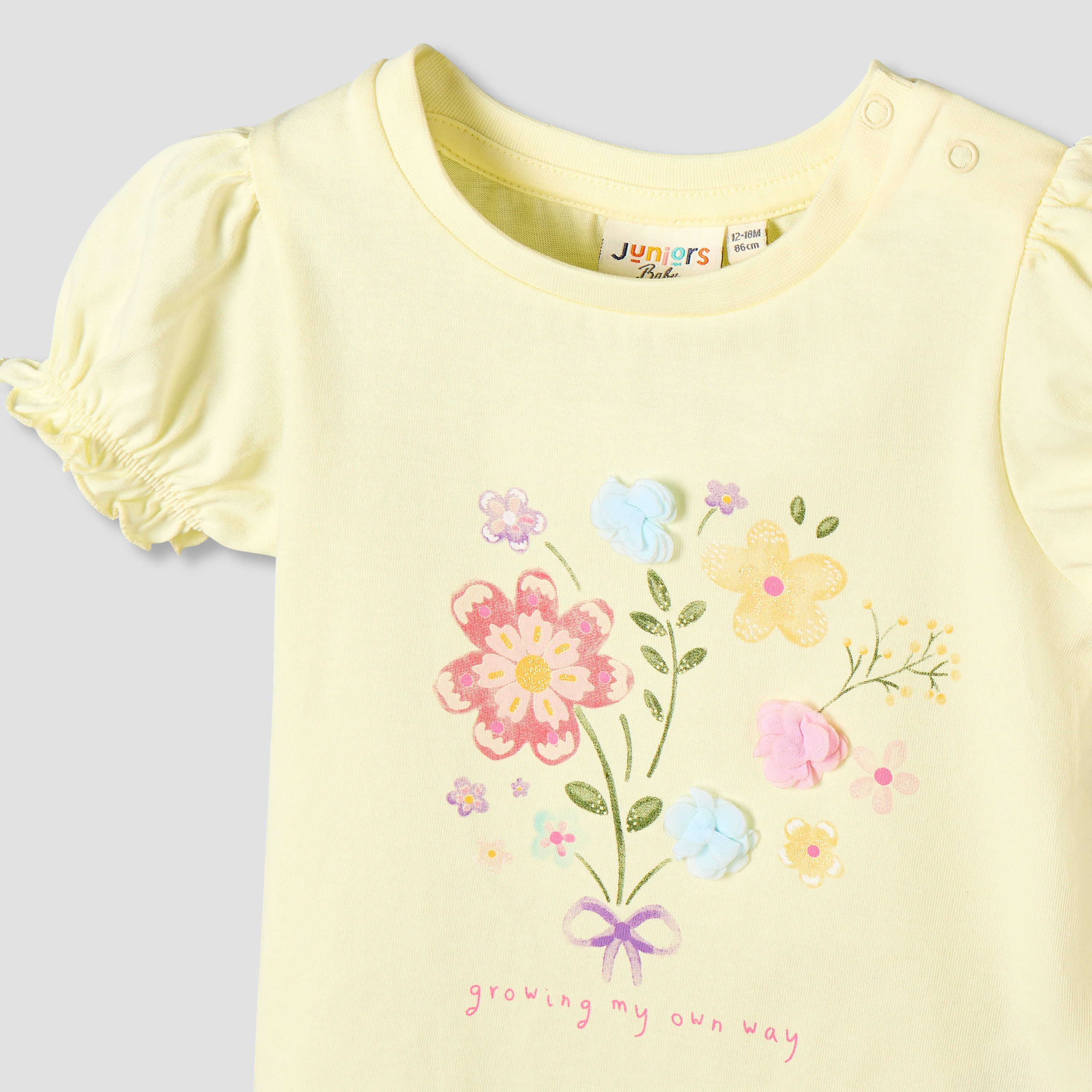Juniors Crew Neck Short Sleeves T-shirt with Floral Print-baby-girls-clothing-tshirts-image-3