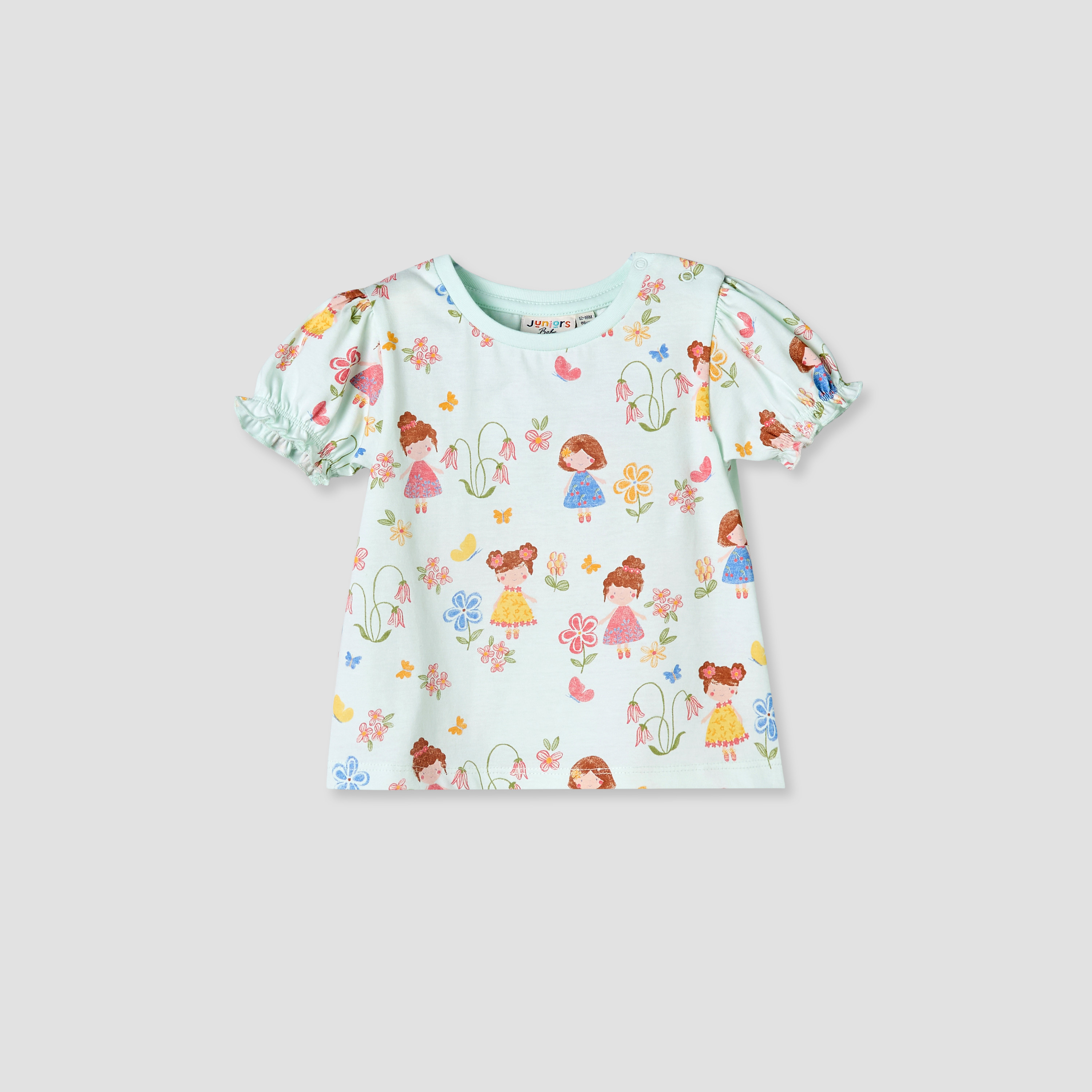 Juniors Crew Neck Short Sleeves T-shirt with Floral Print-baby-girls-clothing-tshirts-image-2