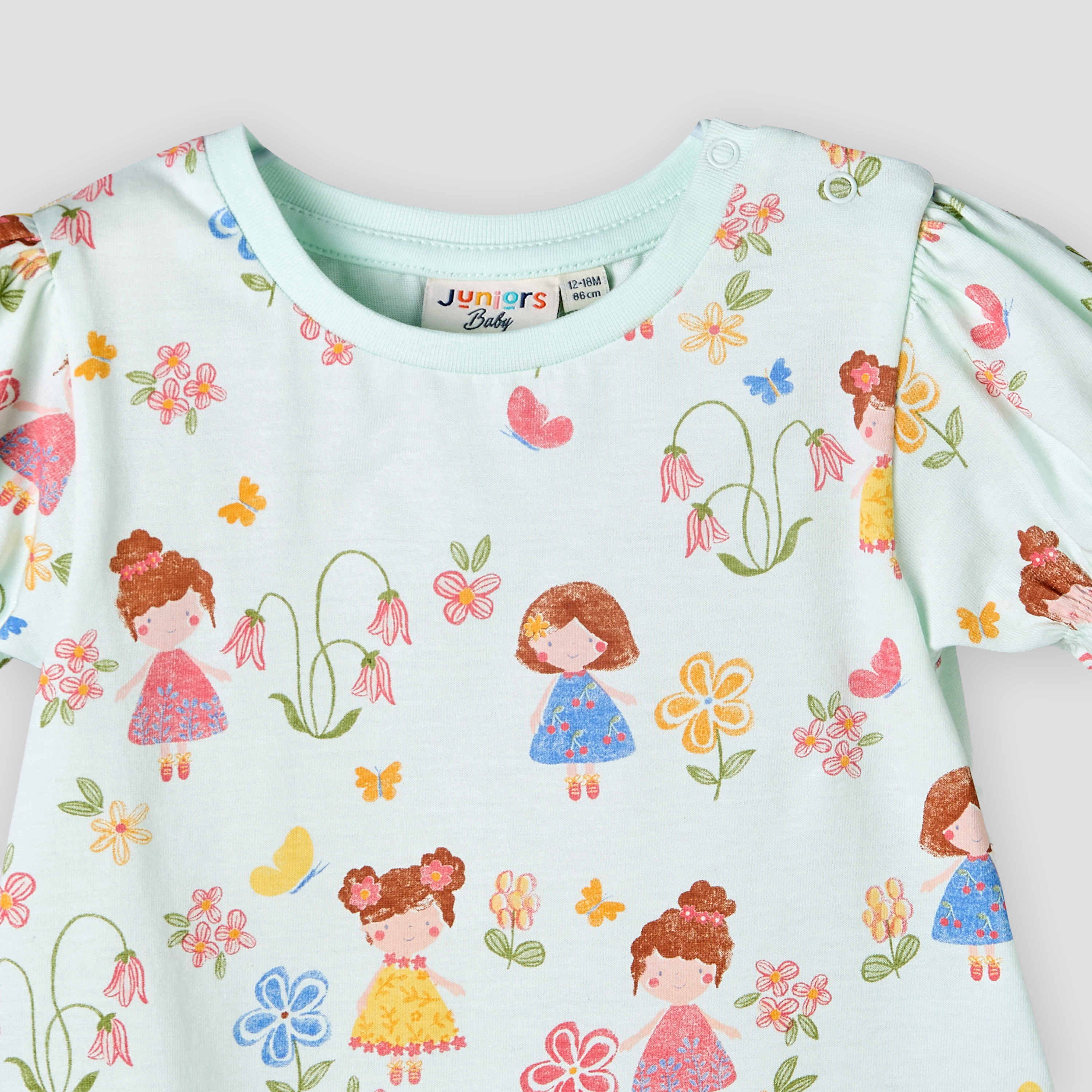 Juniors Crew Neck Short Sleeves T-shirt with Floral Print-baby-girls-clothing-tshirts-image-4