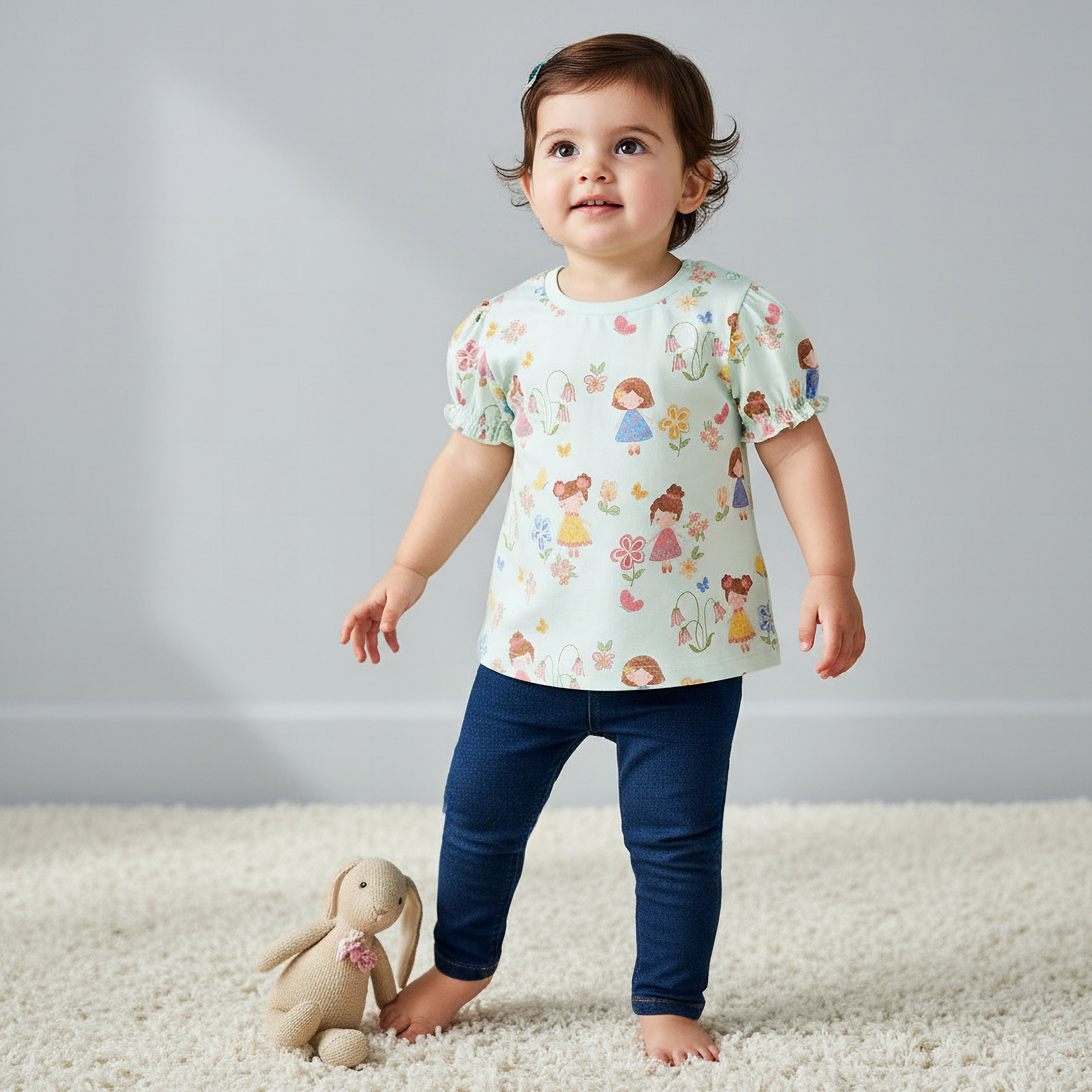 Juniors Crew Neck Short Sleeves T-shirt with Floral Print-baby-girls-clothing-tshirts-image-1