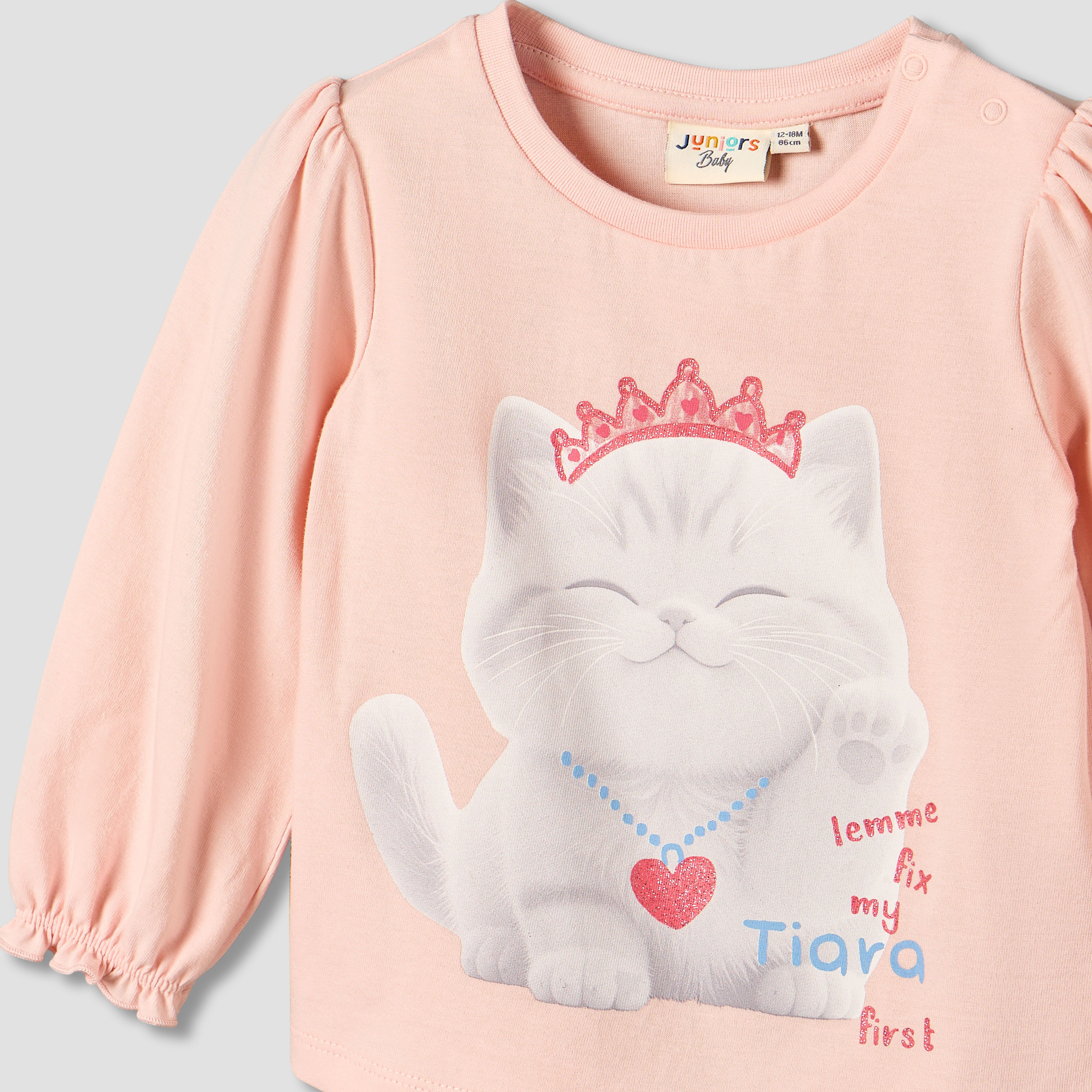 Juniors Crew Neck Long Sleeves T-shirt with Graphic Print-baby-girls-clothing-tshirts-image-4