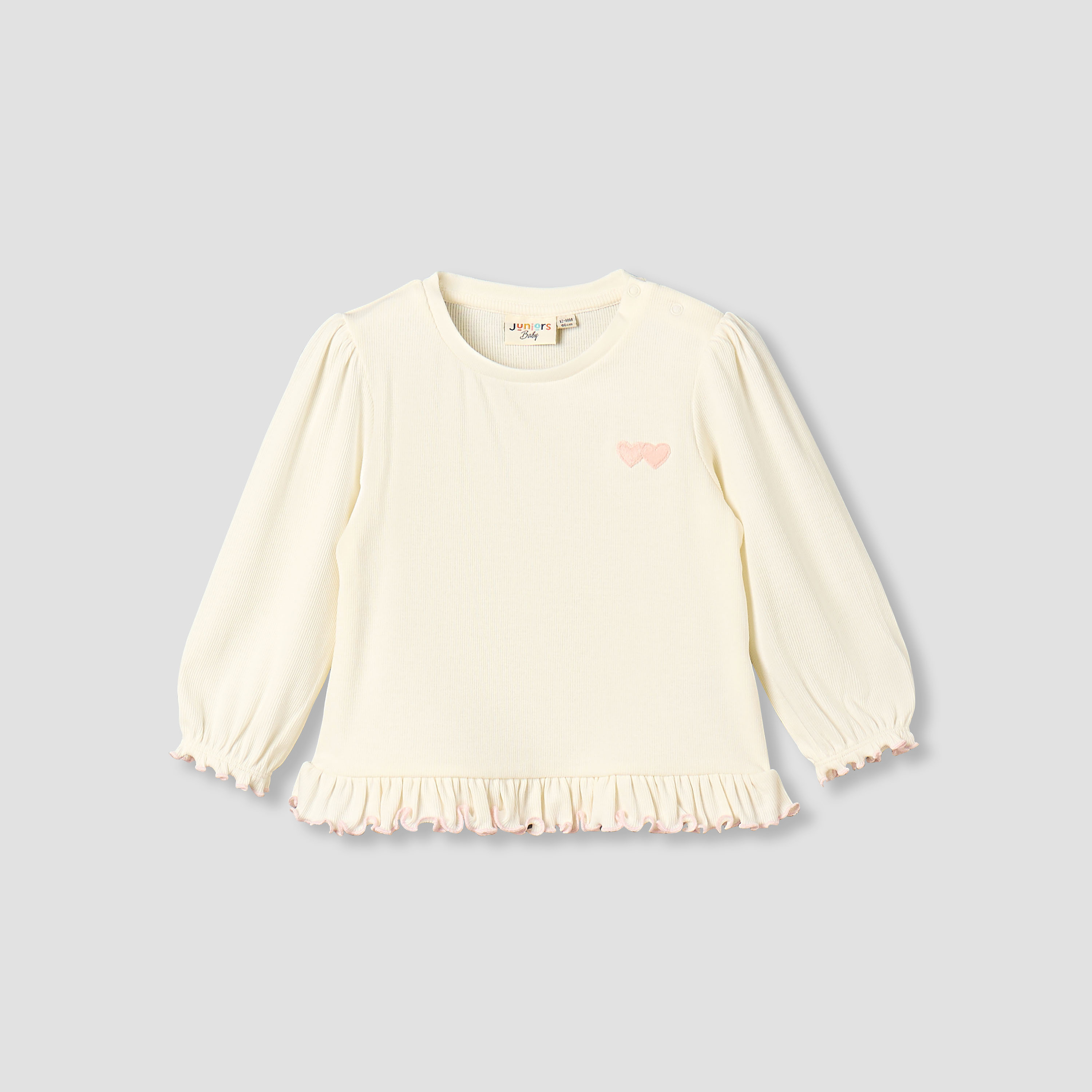 Juniors Crew Neck Long Sleeves T-shirt with Heart Applique-baby-girls-clothing-tshirts-image-1