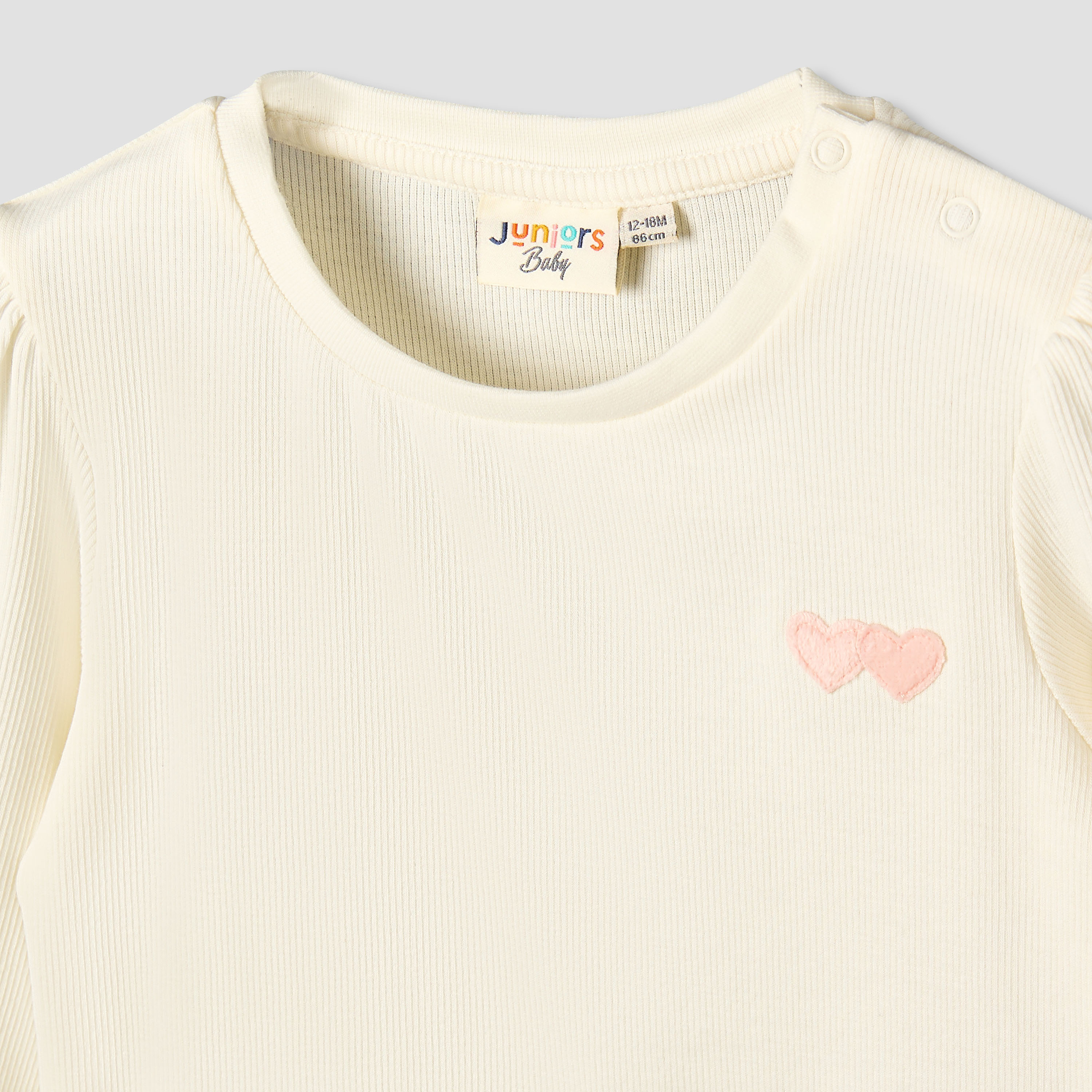 Juniors Crew Neck Long Sleeves T-shirt with Heart Applique-baby-girls-clothing-tshirts-image-3