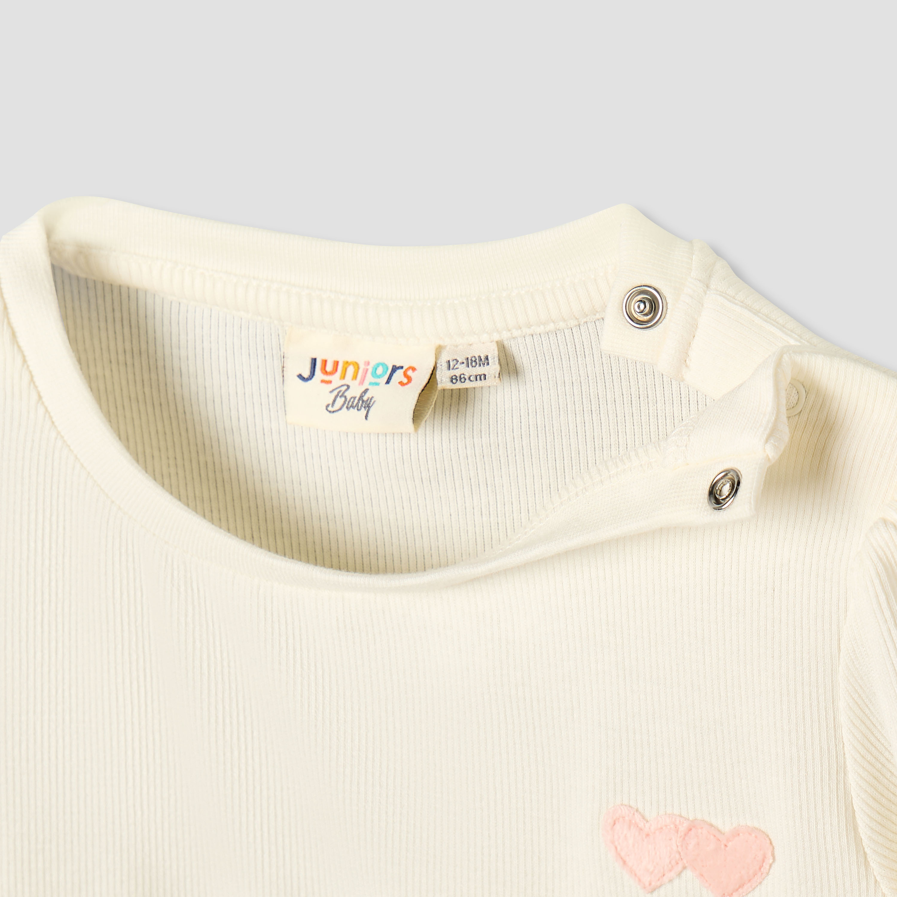 Juniors Crew Neck Long Sleeves T-shirt with Heart Applique-baby-girls-clothing-tshirts-image-4
