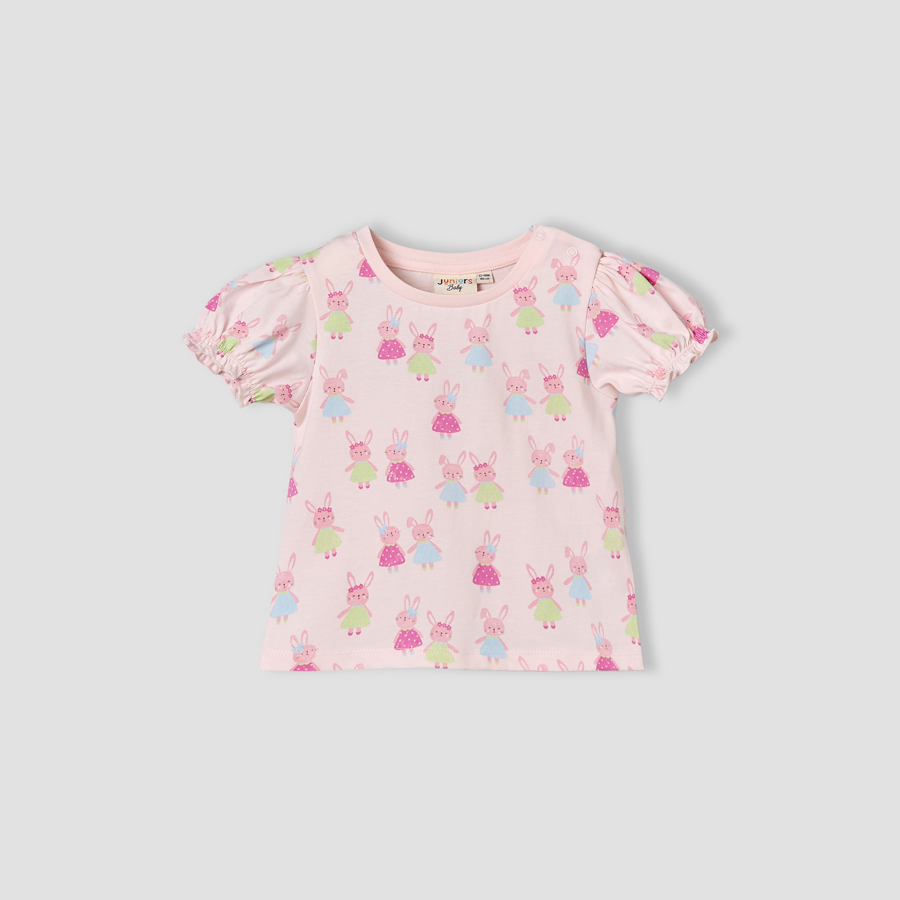 Pack of 3 Juniors Crew Neck Short Sleeves T-shirt with Bunny Print-baby-girls-clothing-tshirts-image-4