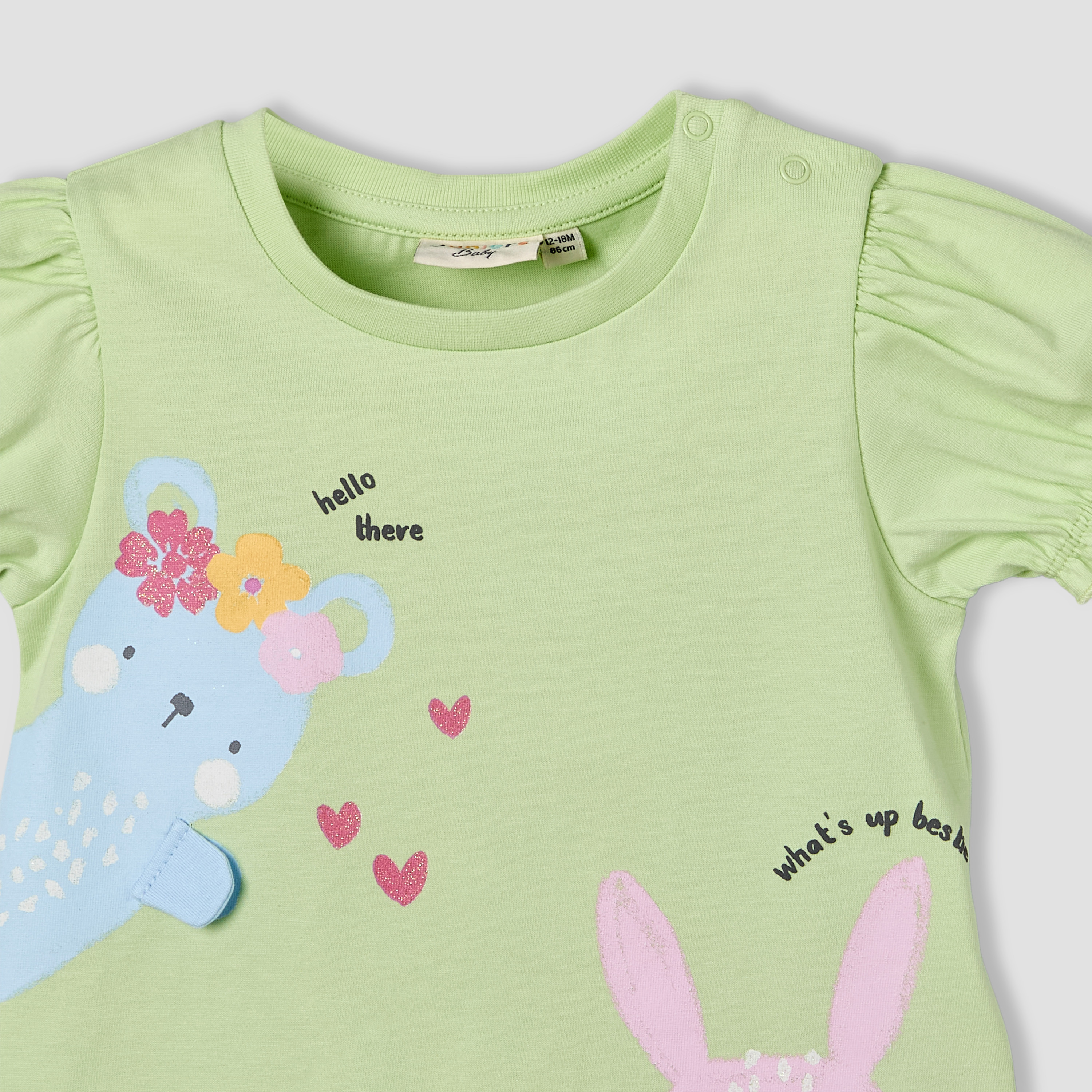 Pack of 3 Juniors Crew Neck Short Sleeves T-shirt with Bunny Print-baby-girls-clothing-tshirts-image-5