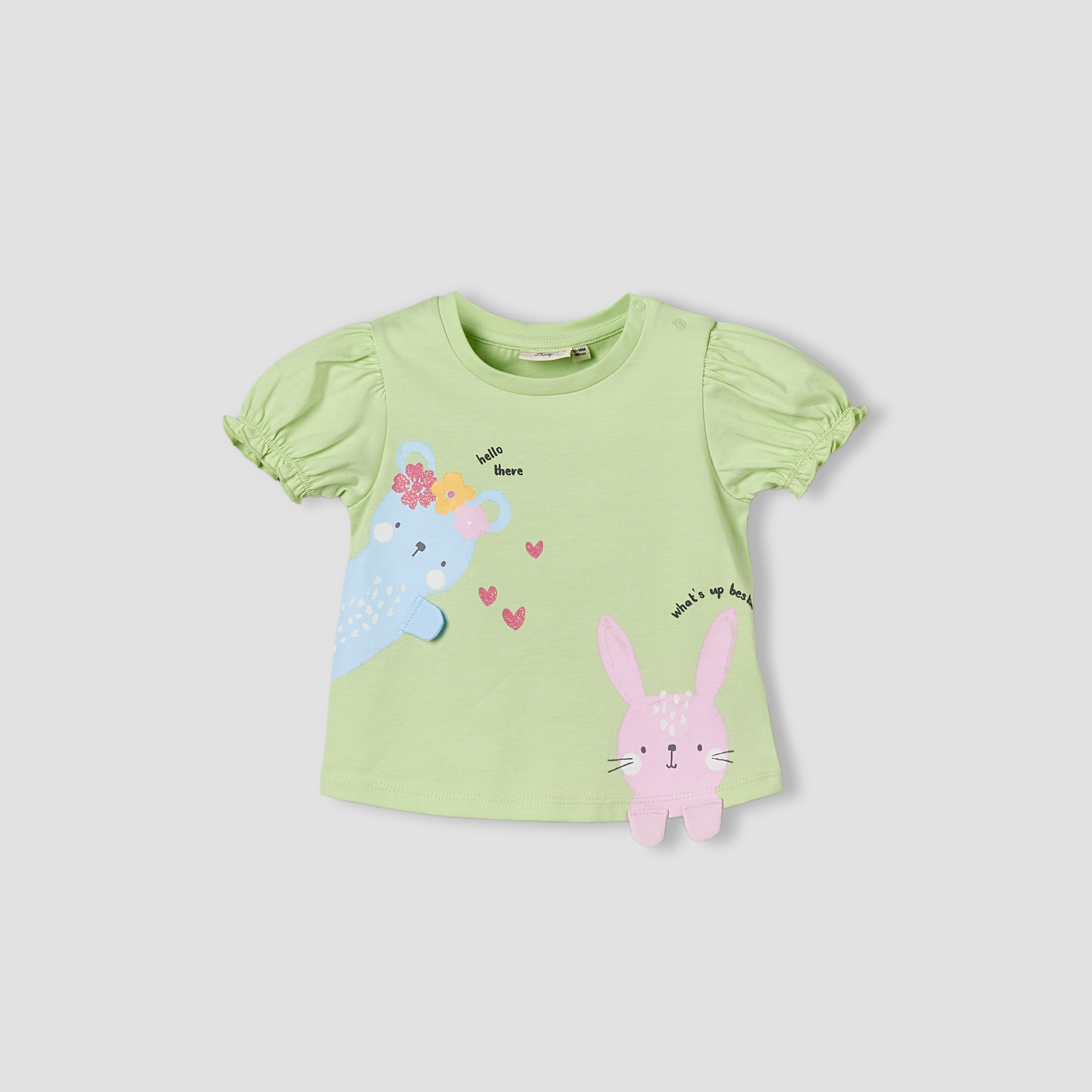 Pack of 3 Juniors Crew Neck Short Sleeves T-shirt with Bunny Print-baby-girls-clothing-tshirts-image-7