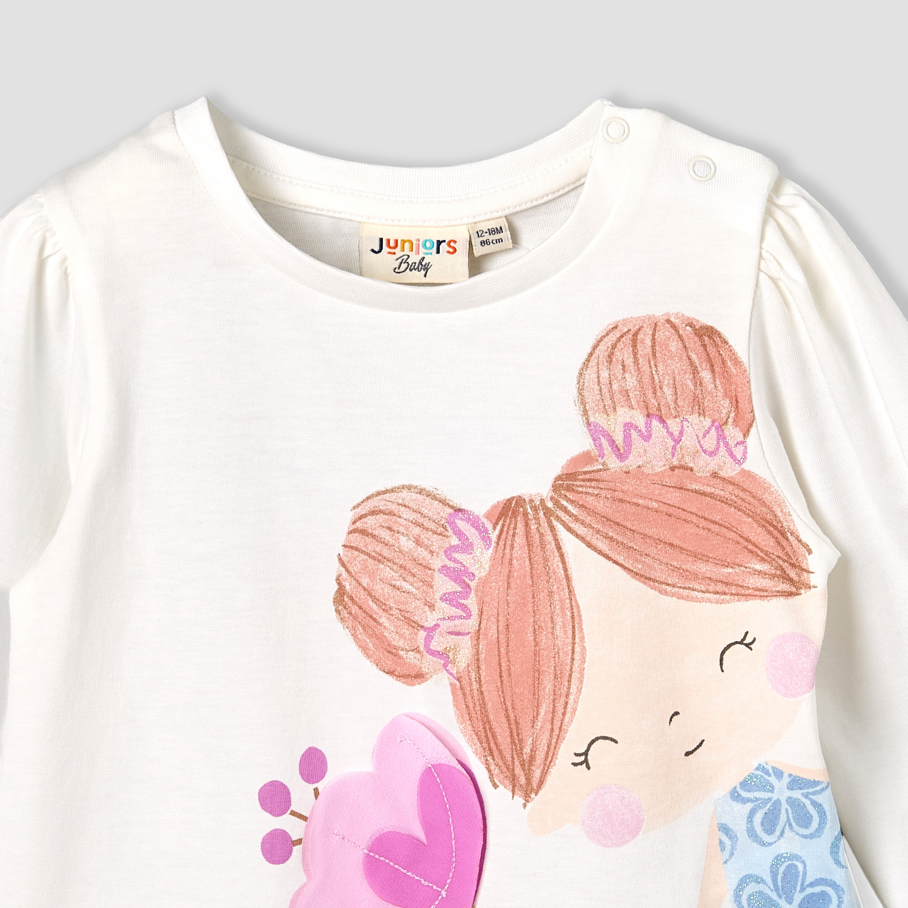 Pack of 3 Juniors Crew Neck Long Sleeves T-shirt with Assorted Design-baby-girls-clothing-tshirts-image-6