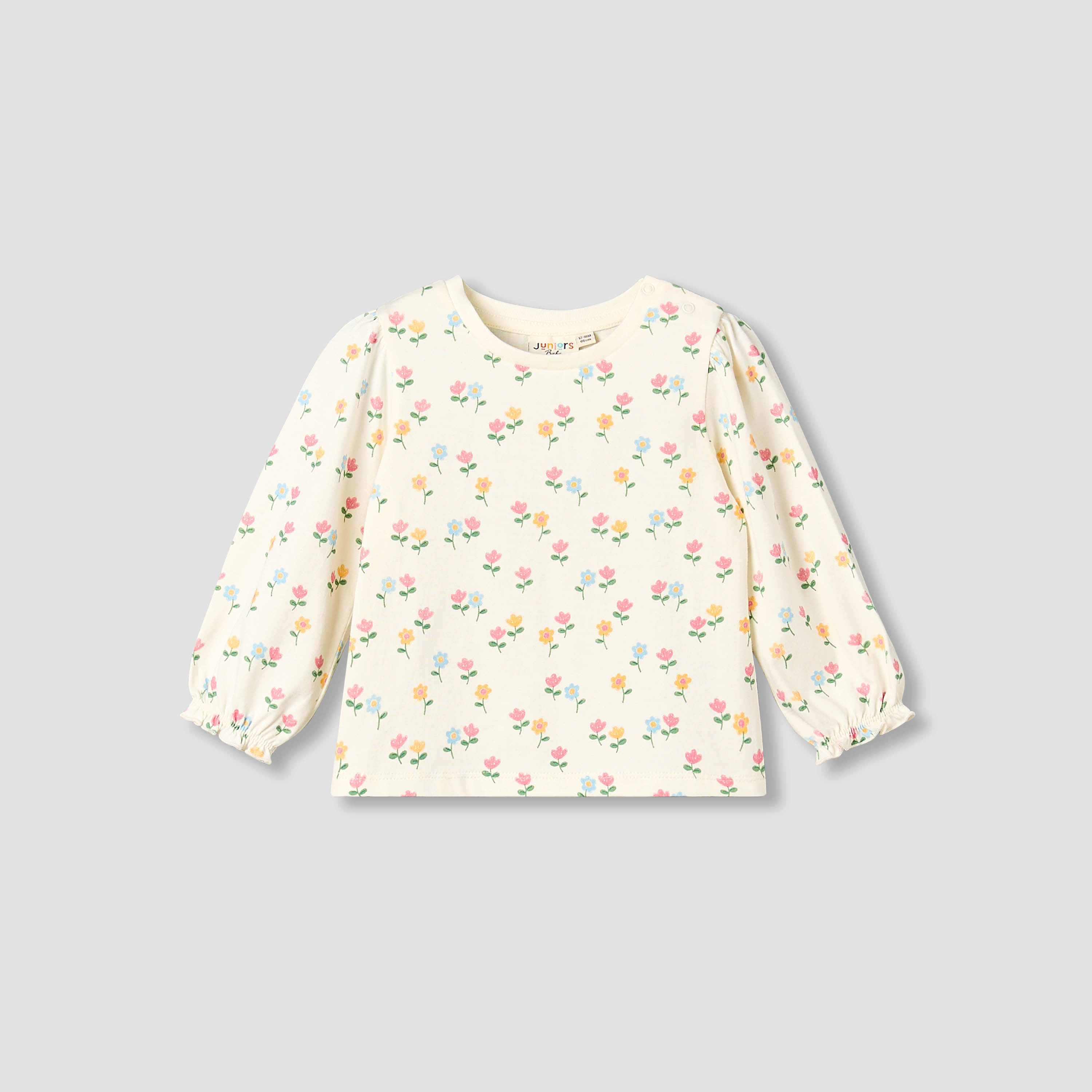Juniors Crew Neck Long Sleeves T-shirt with Floral Print-baby-girls-clothing-tshirts-image-1