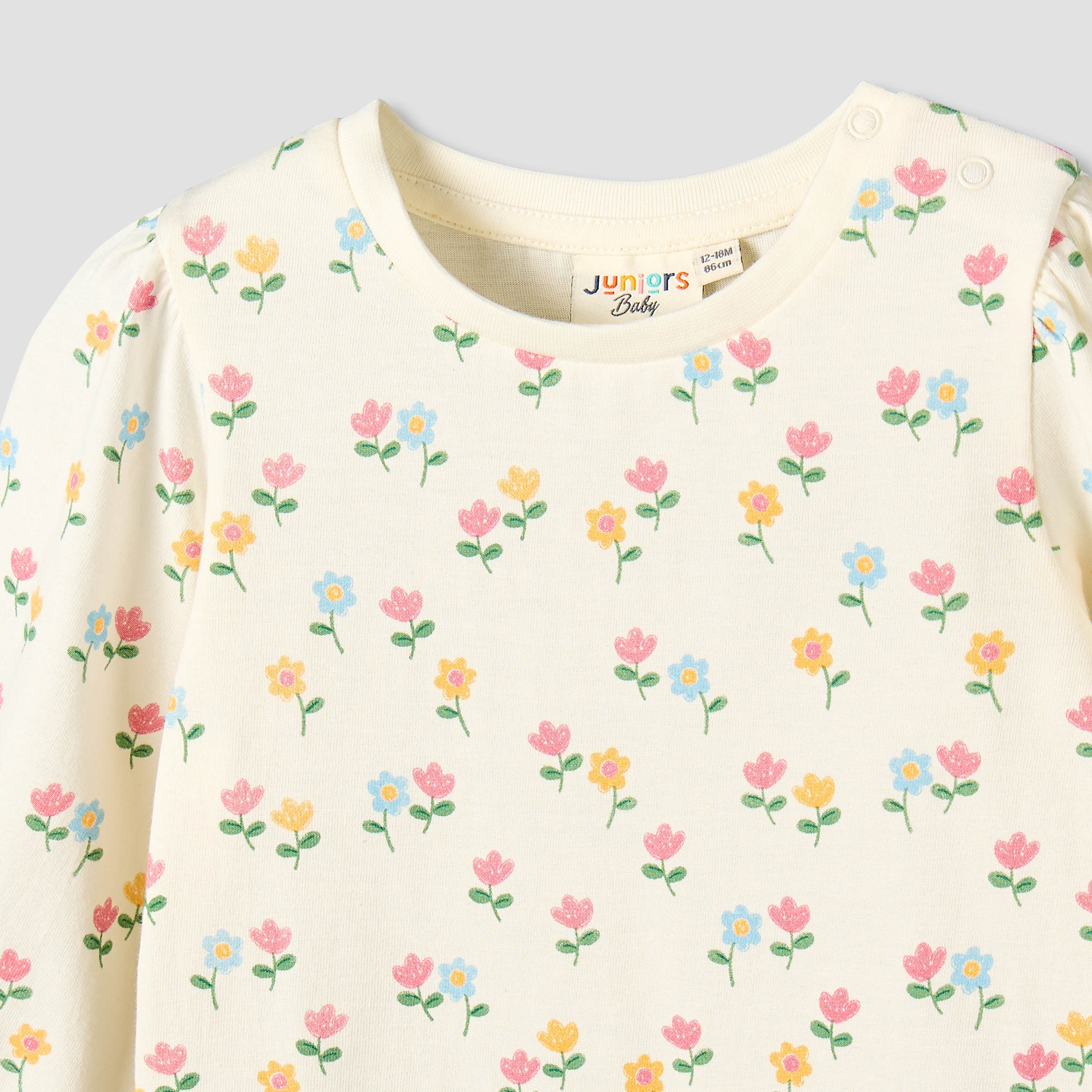 Juniors Crew Neck Long Sleeves T-shirt with Floral Print-baby-girls-clothing-tshirts-image-3