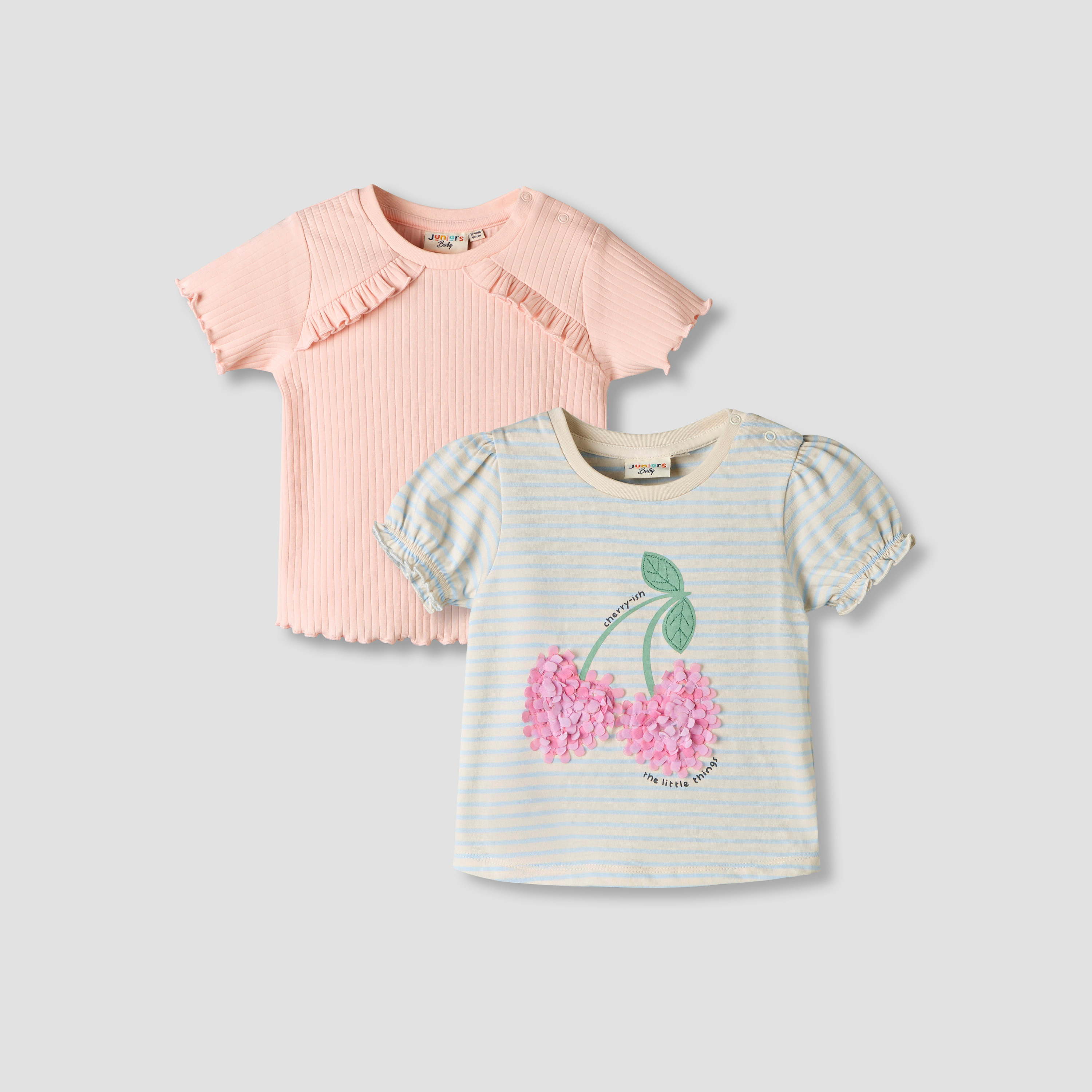 Pack of 2 Juniors Round Neck Short Sleeves T-shirt with Assorted Design-baby-girls-clothing-tshirts-image-1
