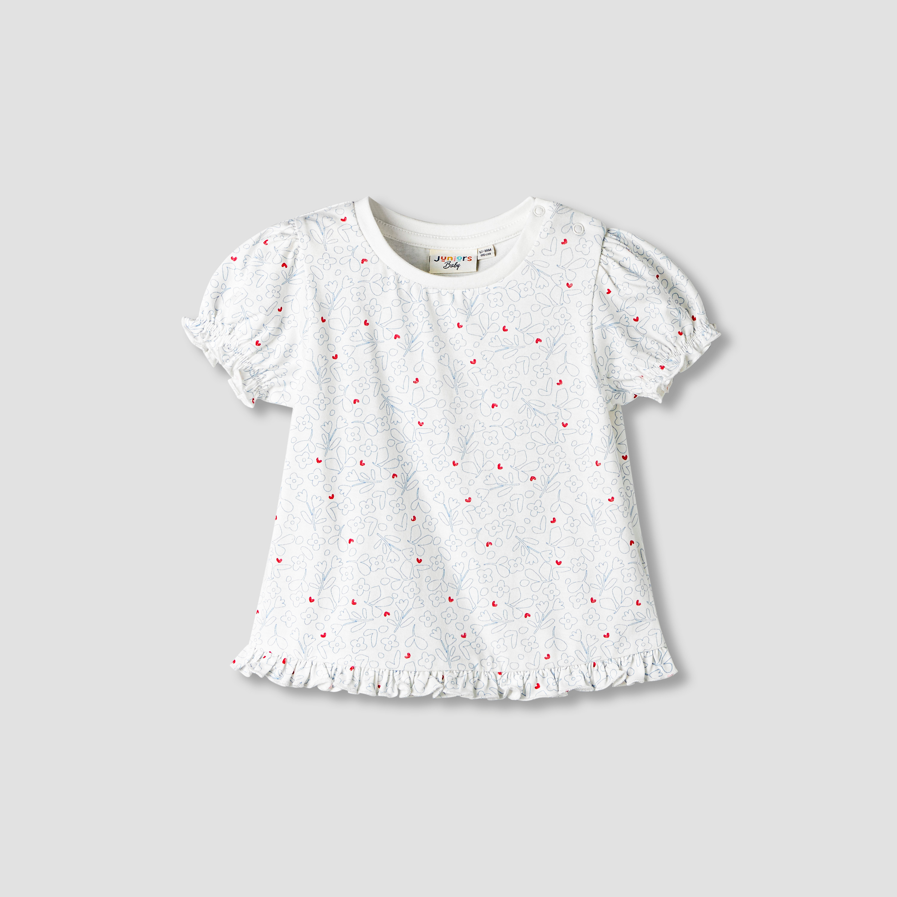 Pack of 2 Juniors Round Neck Short Sleeves T-shirt with Ruffled Hem-baby-girls-clothing-tshirts-image-3