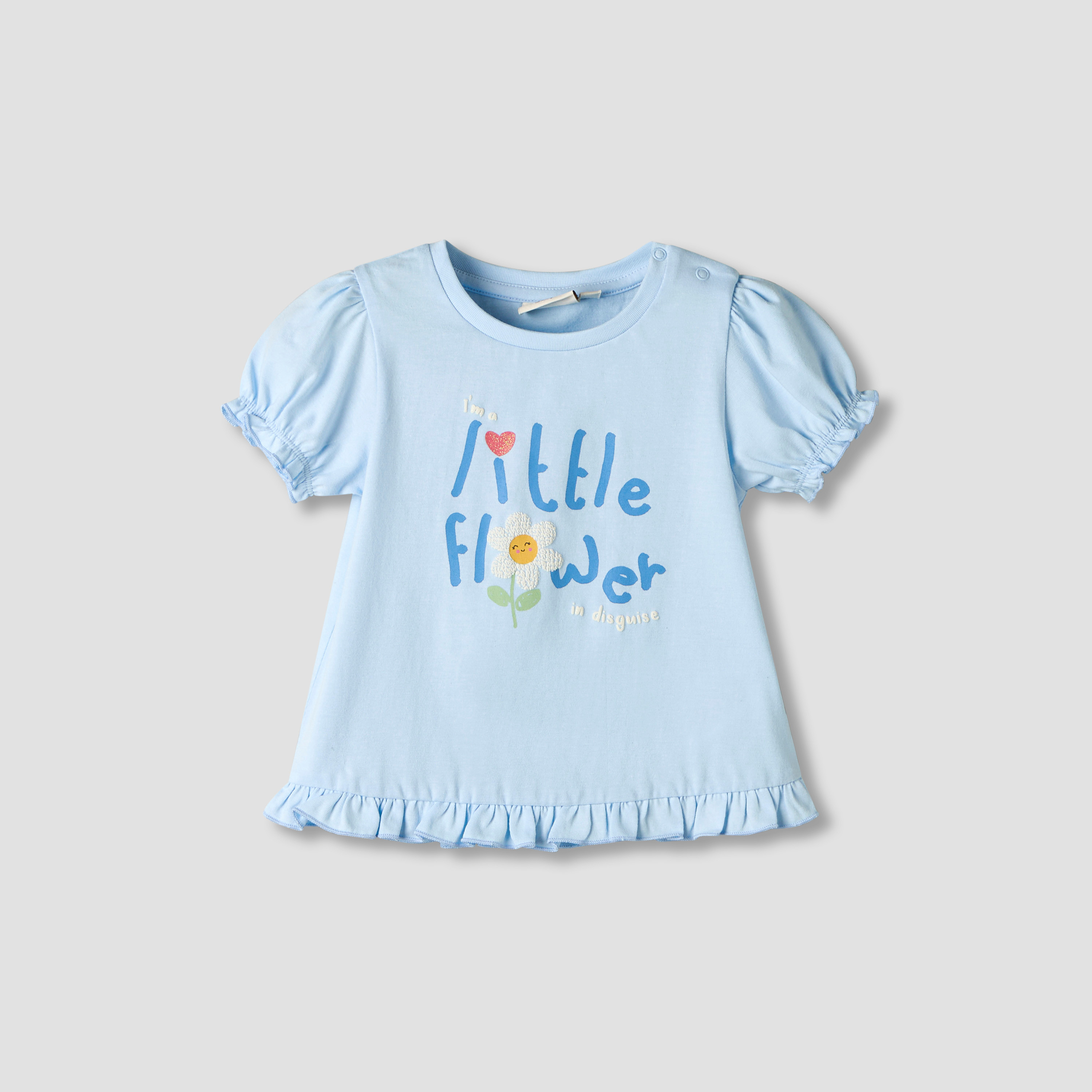 Pack of 2 Juniors Round Neck Short Sleeves T-shirt with Ruffled Hem-baby-girls-clothing-tshirts-image-5