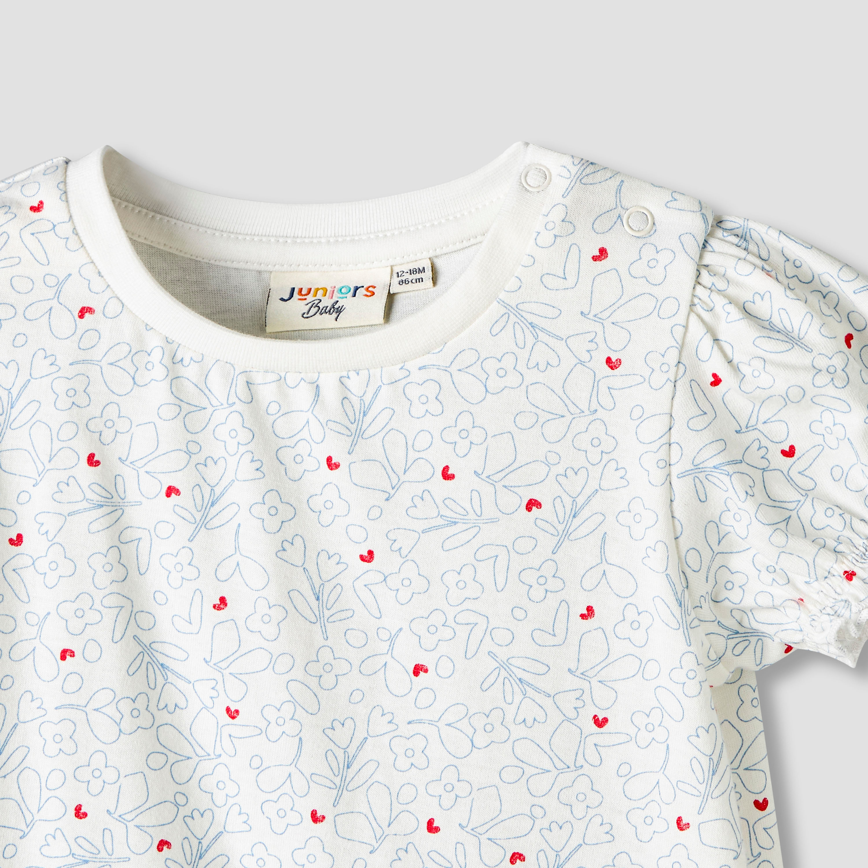Pack of 2 Juniors Round Neck Short Sleeves T-shirt with Ruffled Hem-baby-girls-clothing-tshirts-image-7