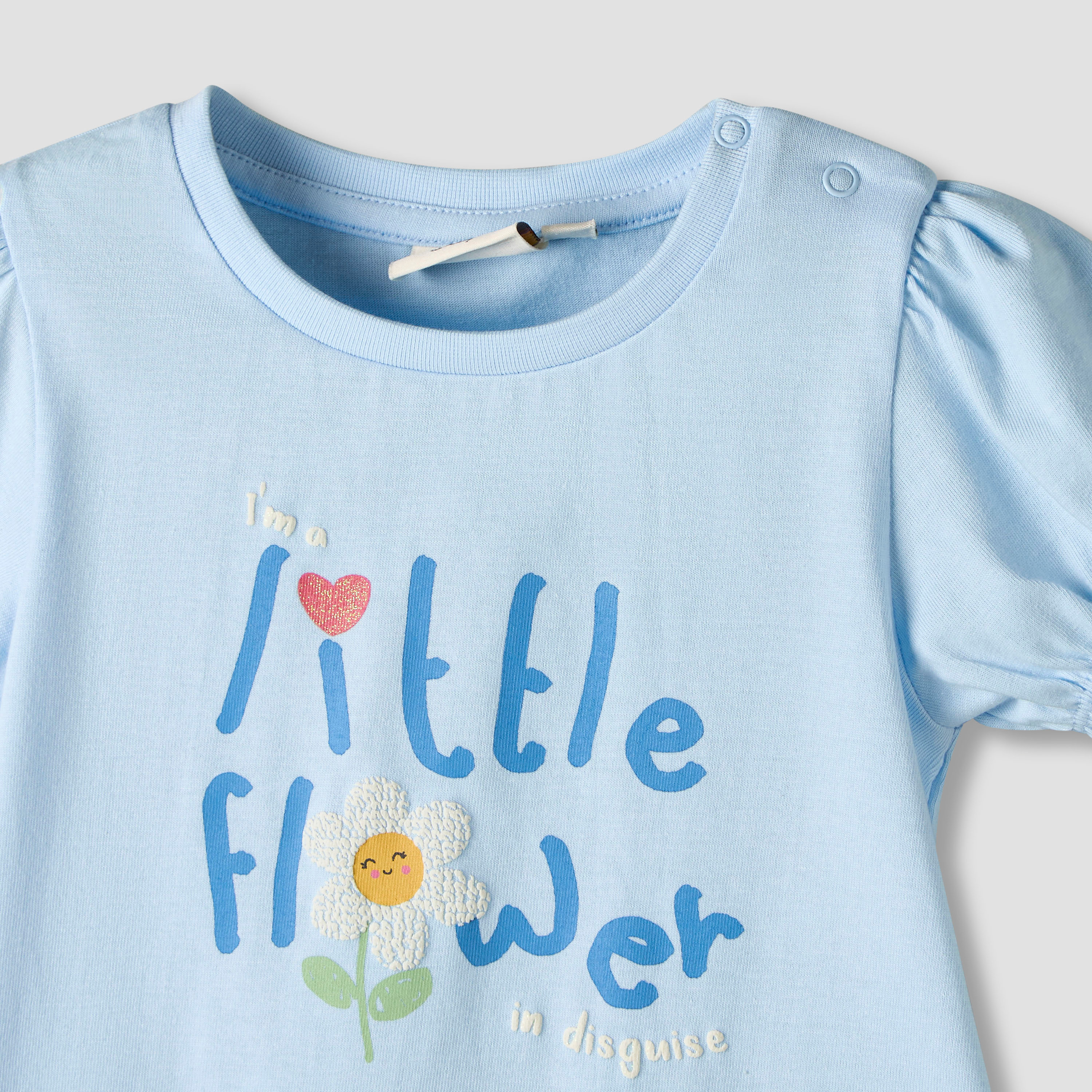 Pack of 2 Juniors Round Neck Short Sleeves T-shirt with Ruffled Hem-baby-girls-clothing-tshirts-image-9