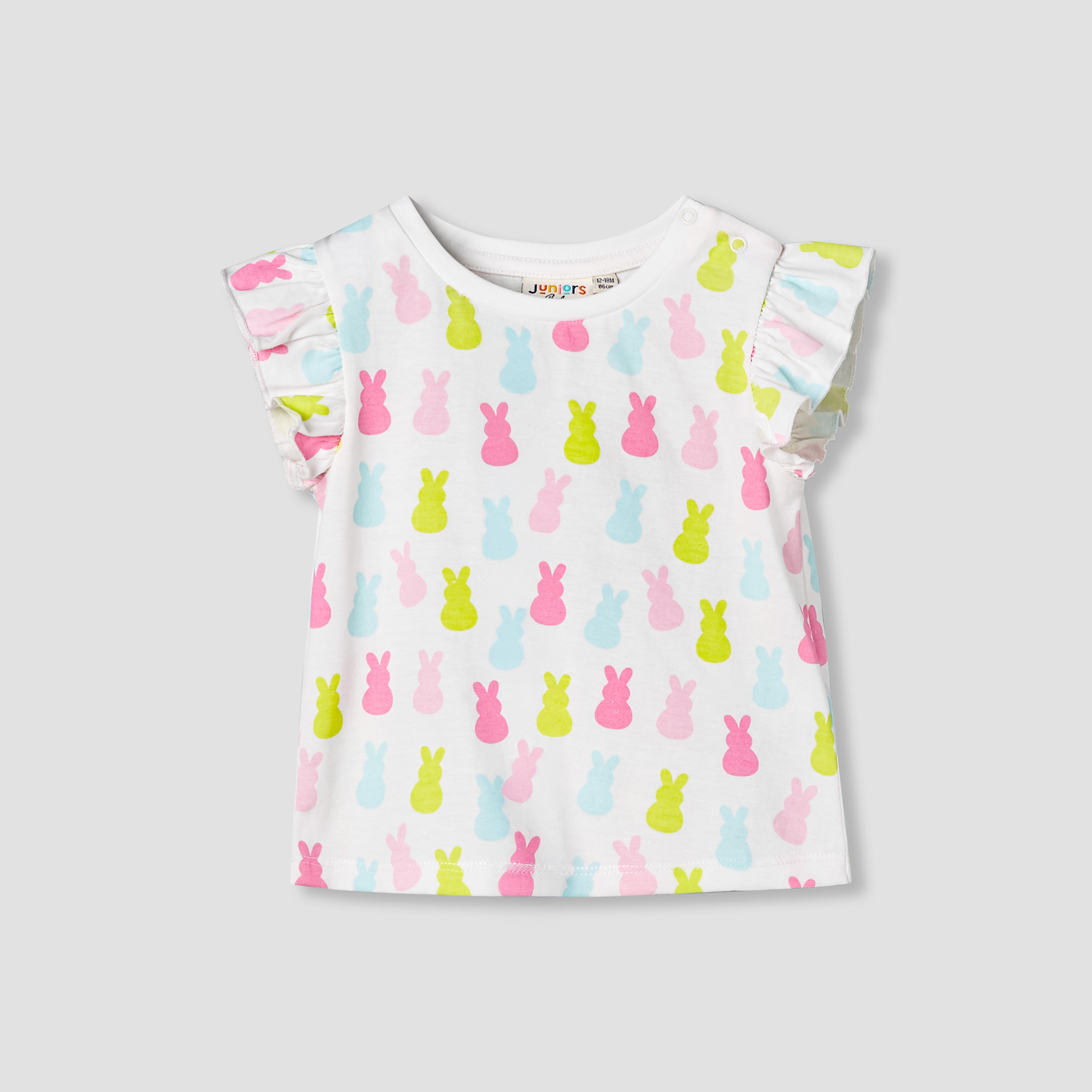 Juniors Round Neck Cap Sleeves T-shirt with Bunny Print-baby-girls-clothing-tshirts-image-2