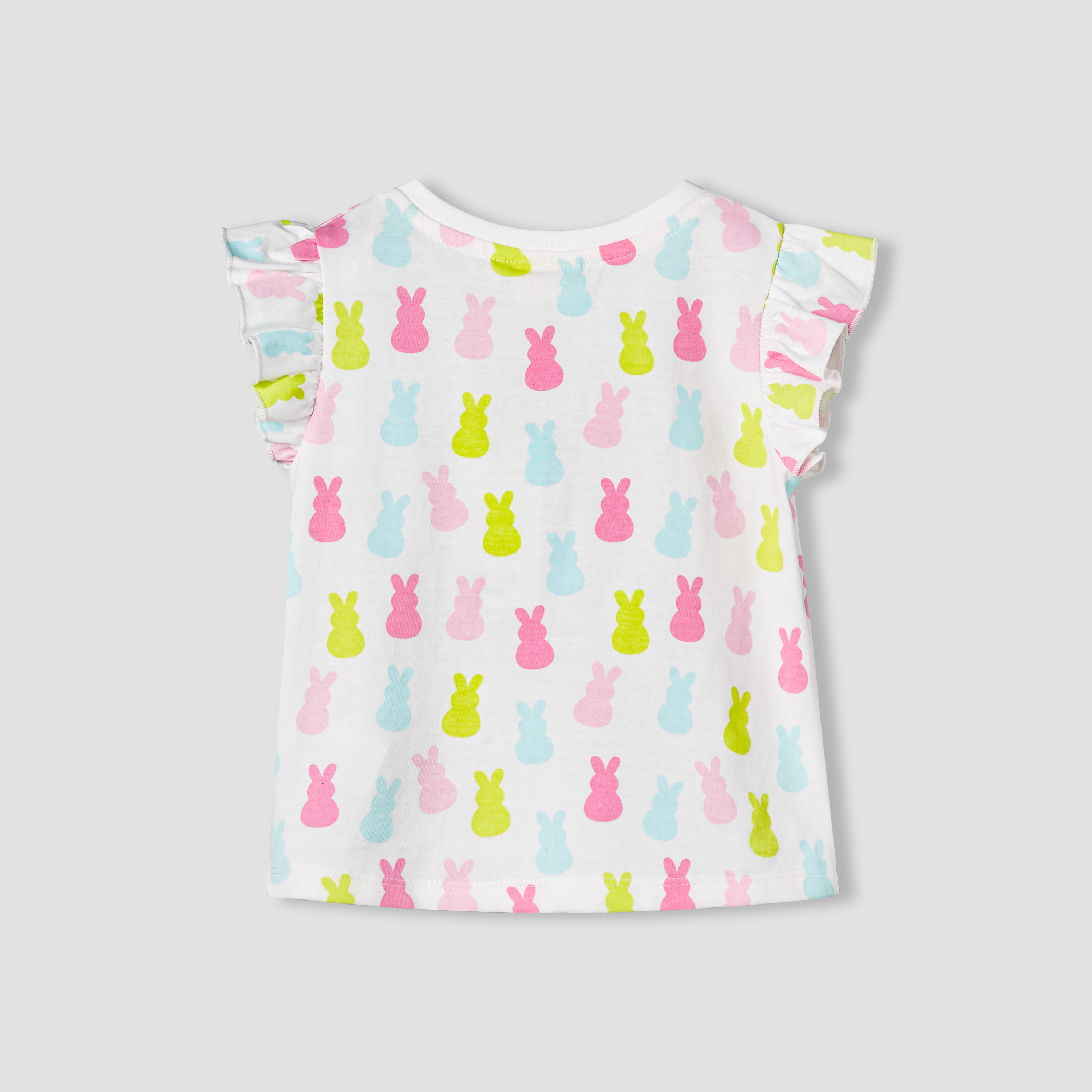 Juniors Round Neck Cap Sleeves T-shirt with Bunny Print-baby-girls-clothing-tshirts-image-3