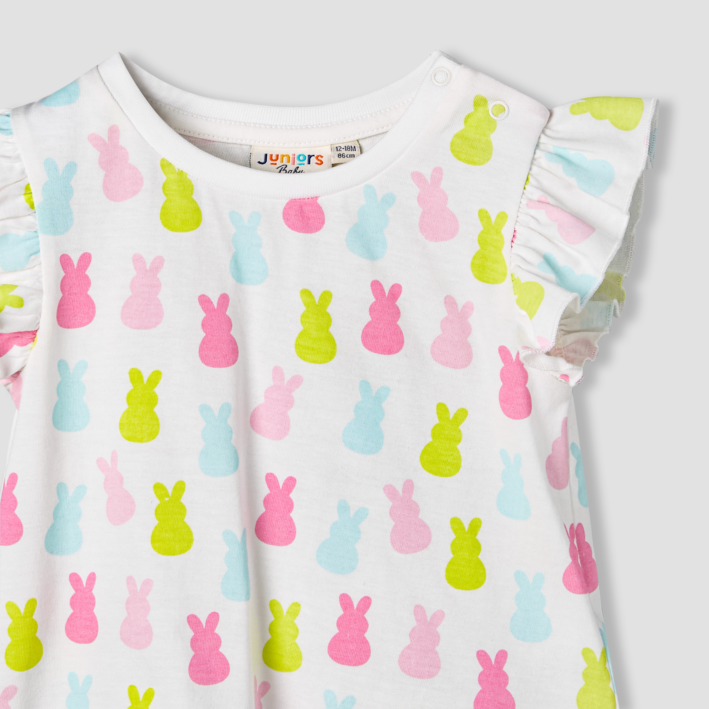 Juniors Round Neck Cap Sleeves T-shirt with Bunny Print-baby-girls-clothing-tshirts-image-4