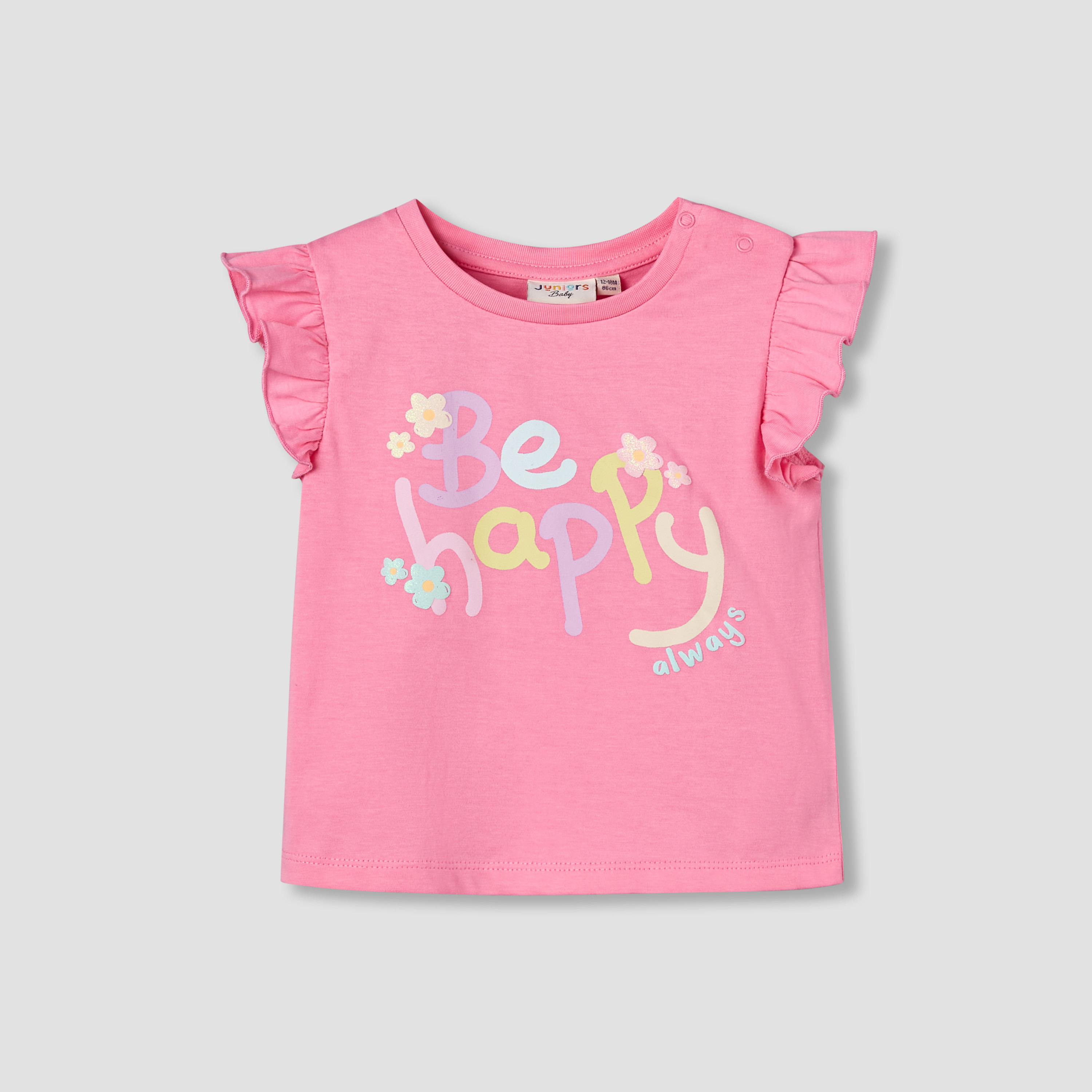 Juniors Round Neck Cap Sleeves T-shirt with Bunny Print-baby-girls-clothing-tshirts-image-2