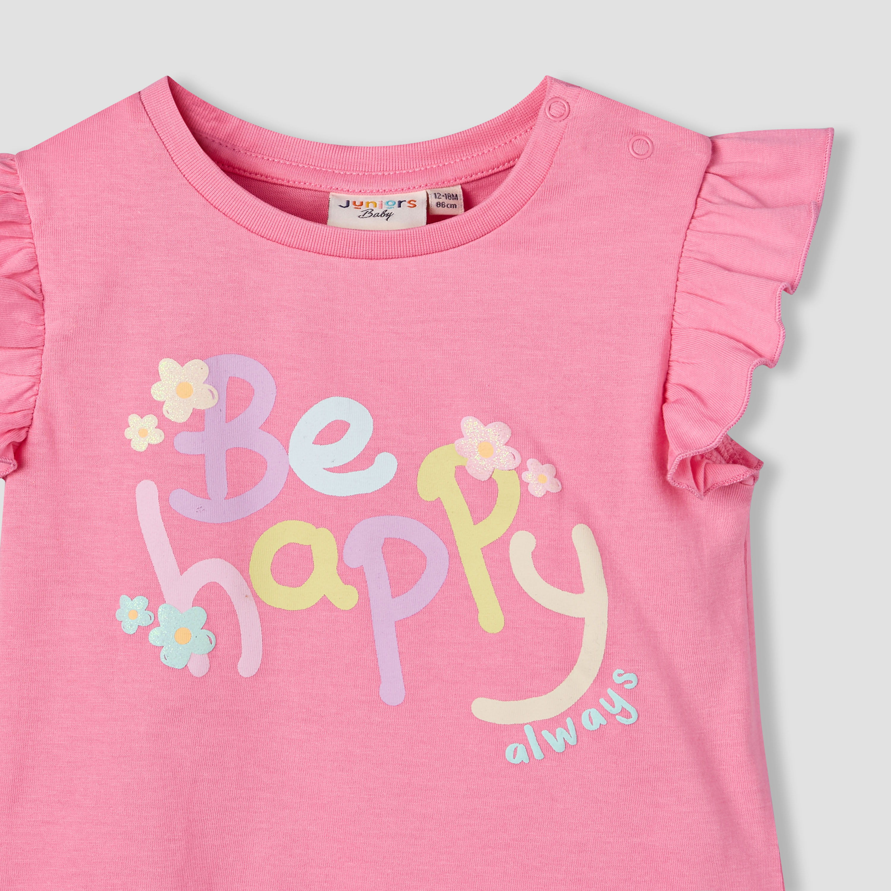 Juniors Round Neck Cap Sleeves T-shirt with Bunny Print-baby-girls-clothing-tshirts-image-4