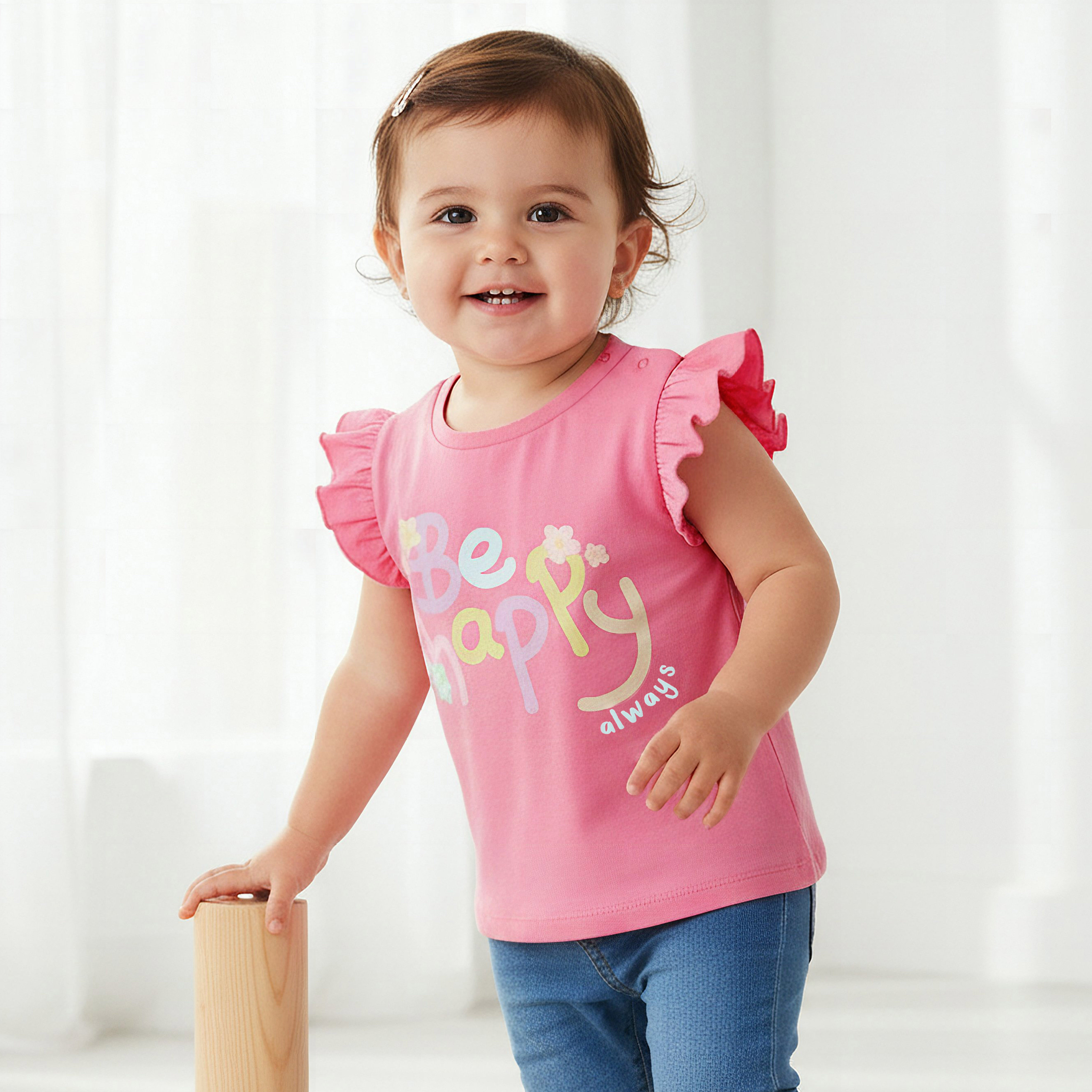 Juniors Round Neck Cap Sleeves T-shirt with Bunny Print-baby-girls-clothing-tshirts-image-1