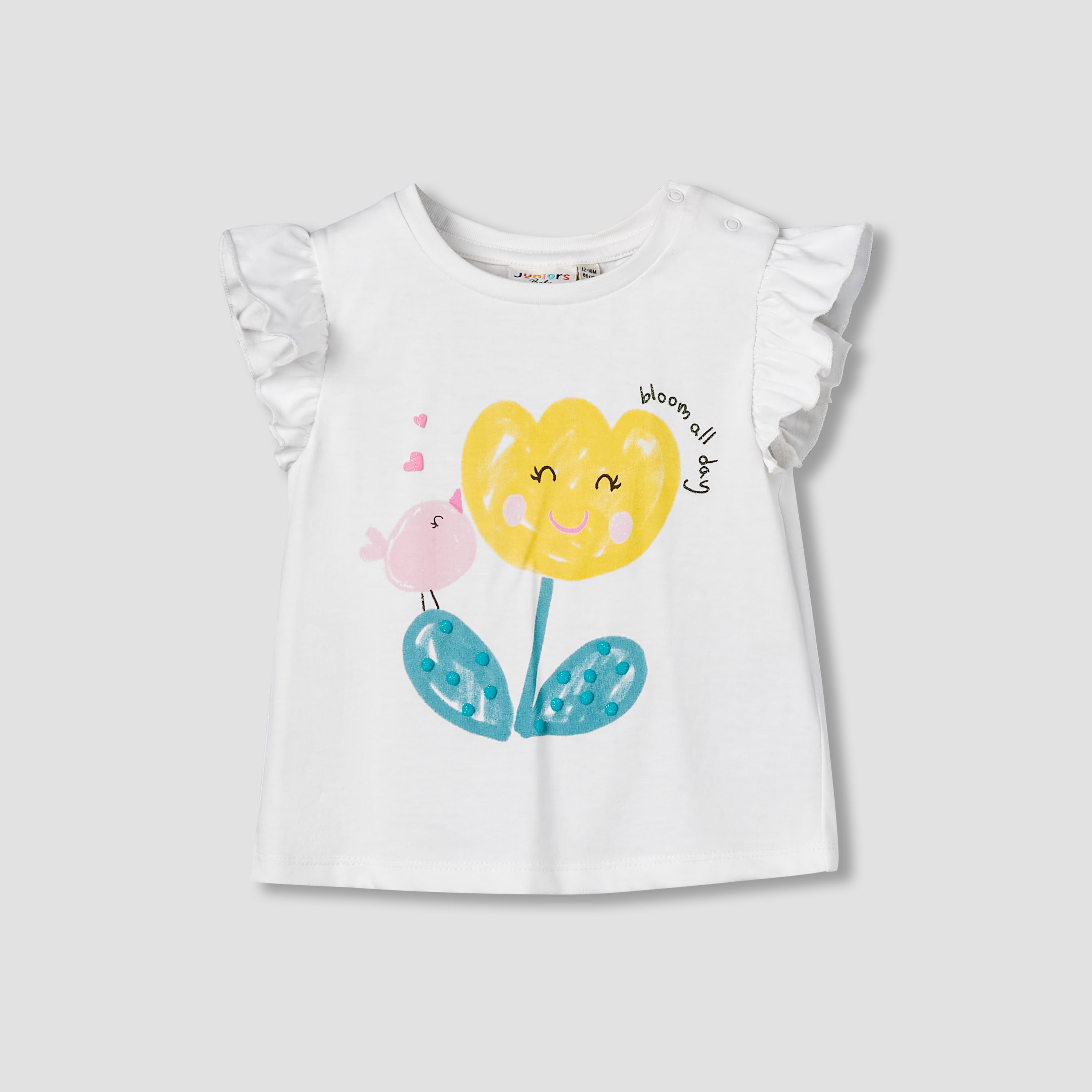 Juniors Round Neck Cap Sleeves T-shirt with Bunny Print-baby-girls-clothing-tshirts-image-2