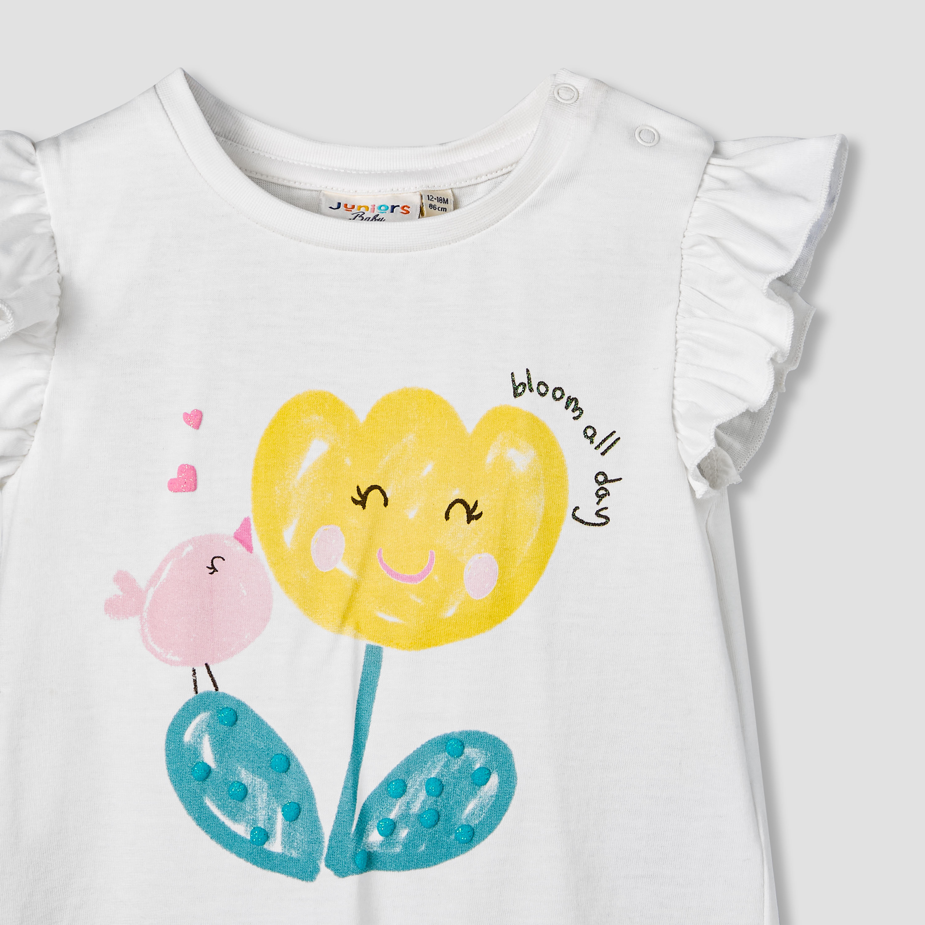 Juniors Round Neck Cap Sleeves T-shirt with Bunny Print-baby-girls-clothing-tshirts-image-4