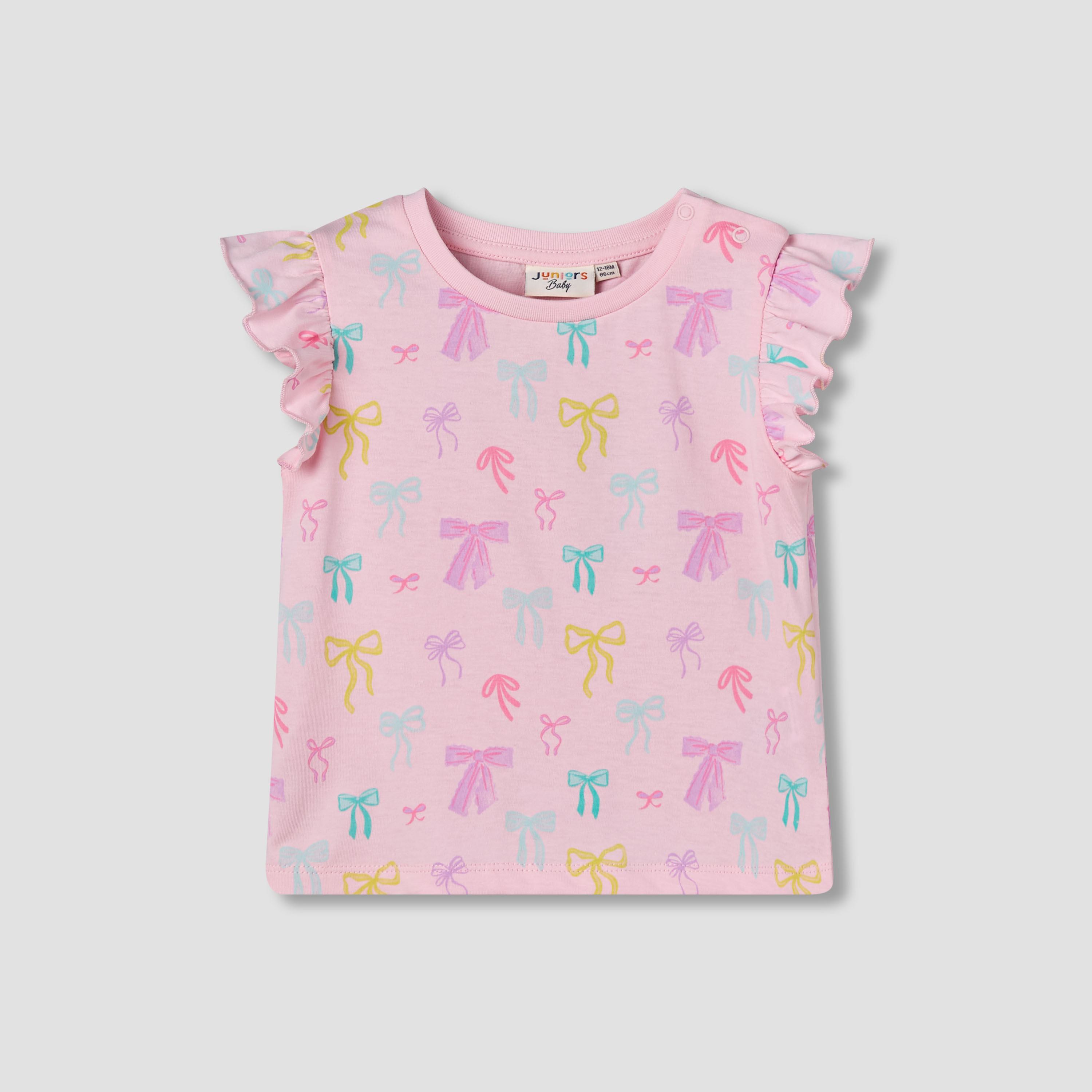 Juniors Crew Neck Short Ruffle Cap Sleeves T-shirt with Stripes-baby-girls-clothing-tshirts-image-2