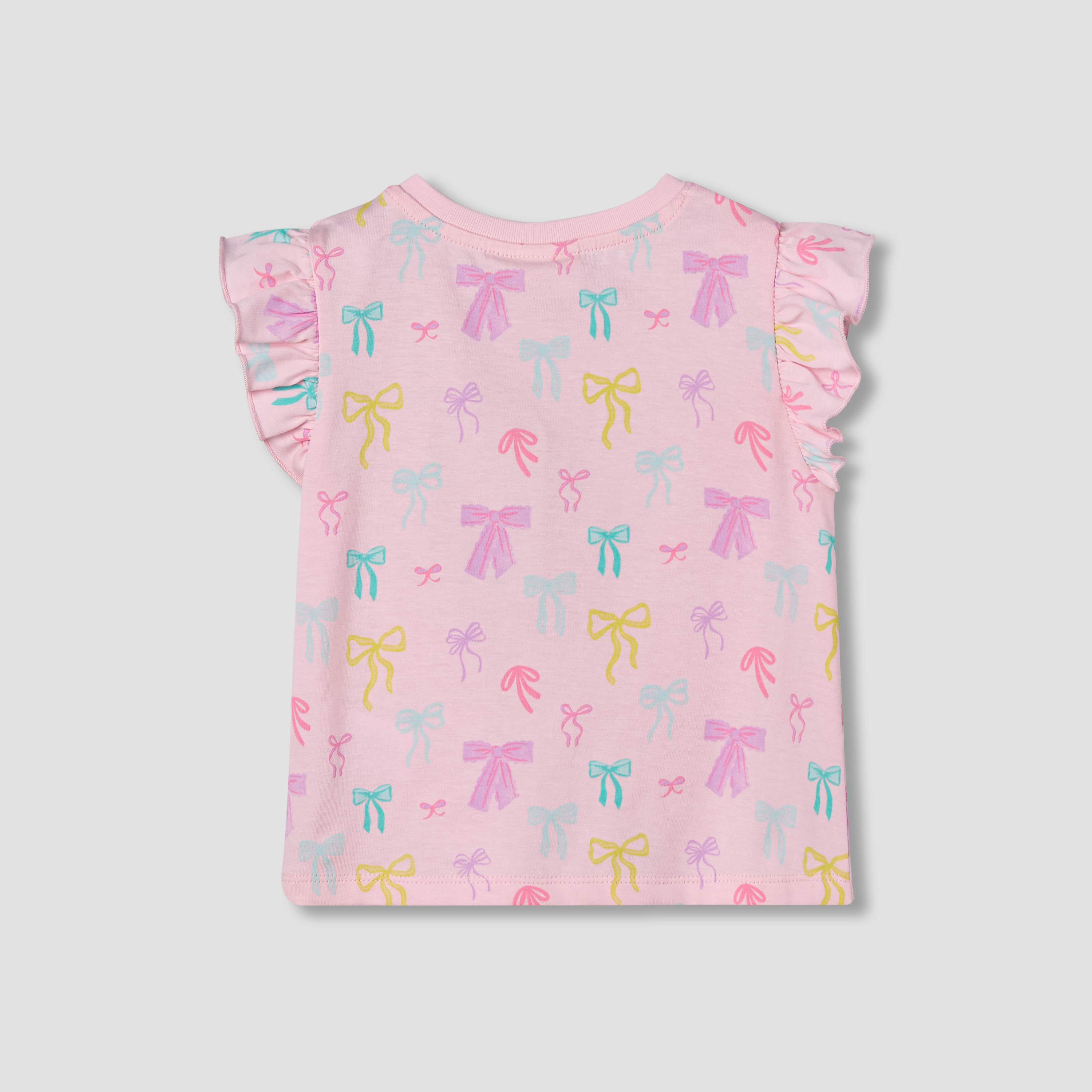Juniors Crew Neck Short Ruffle Cap Sleeves T-shirt with Stripes-baby-girls-clothing-tshirts-image-3