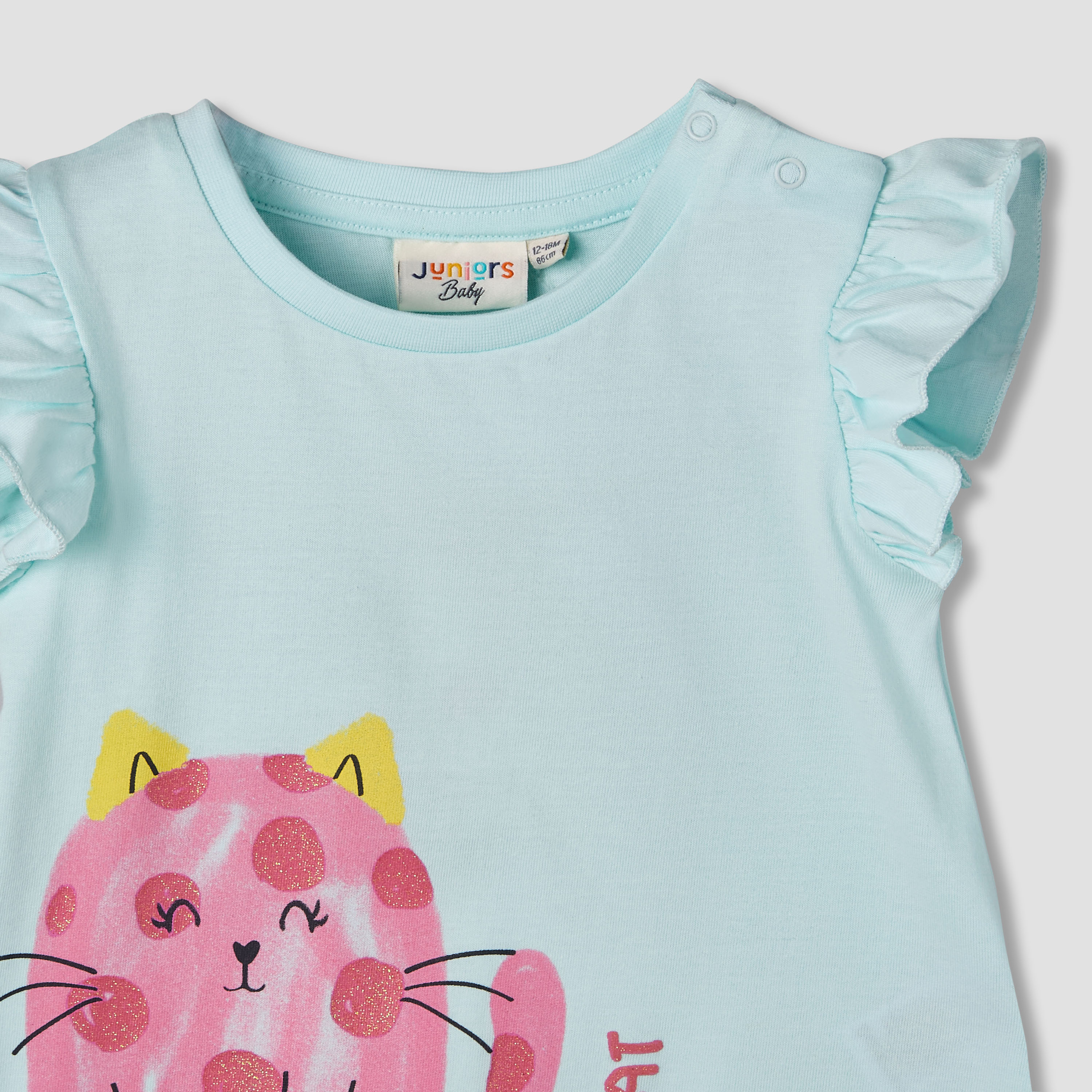 Juniors Crew Neck Short Ruffle Cap Sleeves T-shirt with Stripes-baby-girls-clothing-tshirts-image-4
